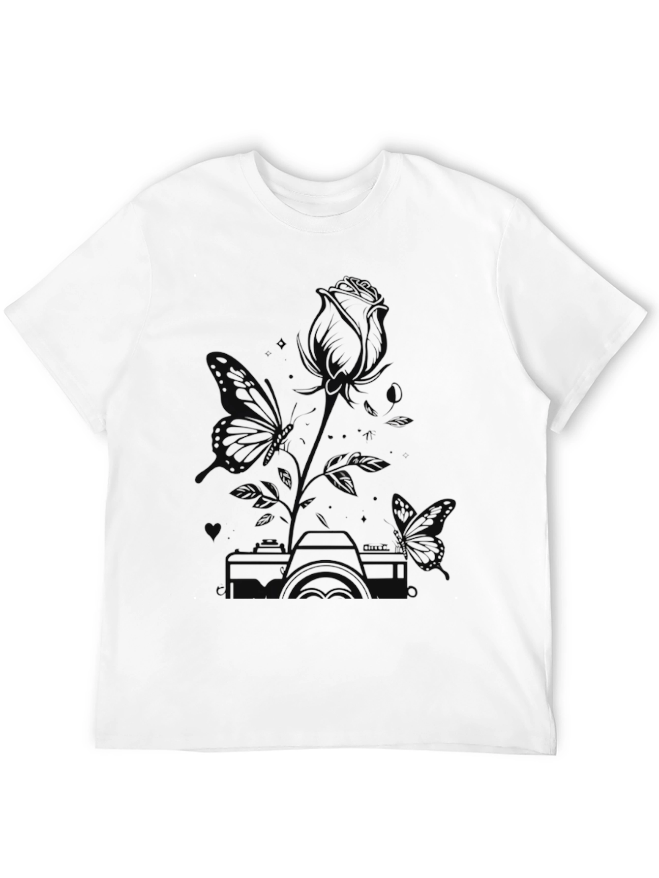 Butterfly & Rose Graphic Tee - Unisex Black T-Shirt
