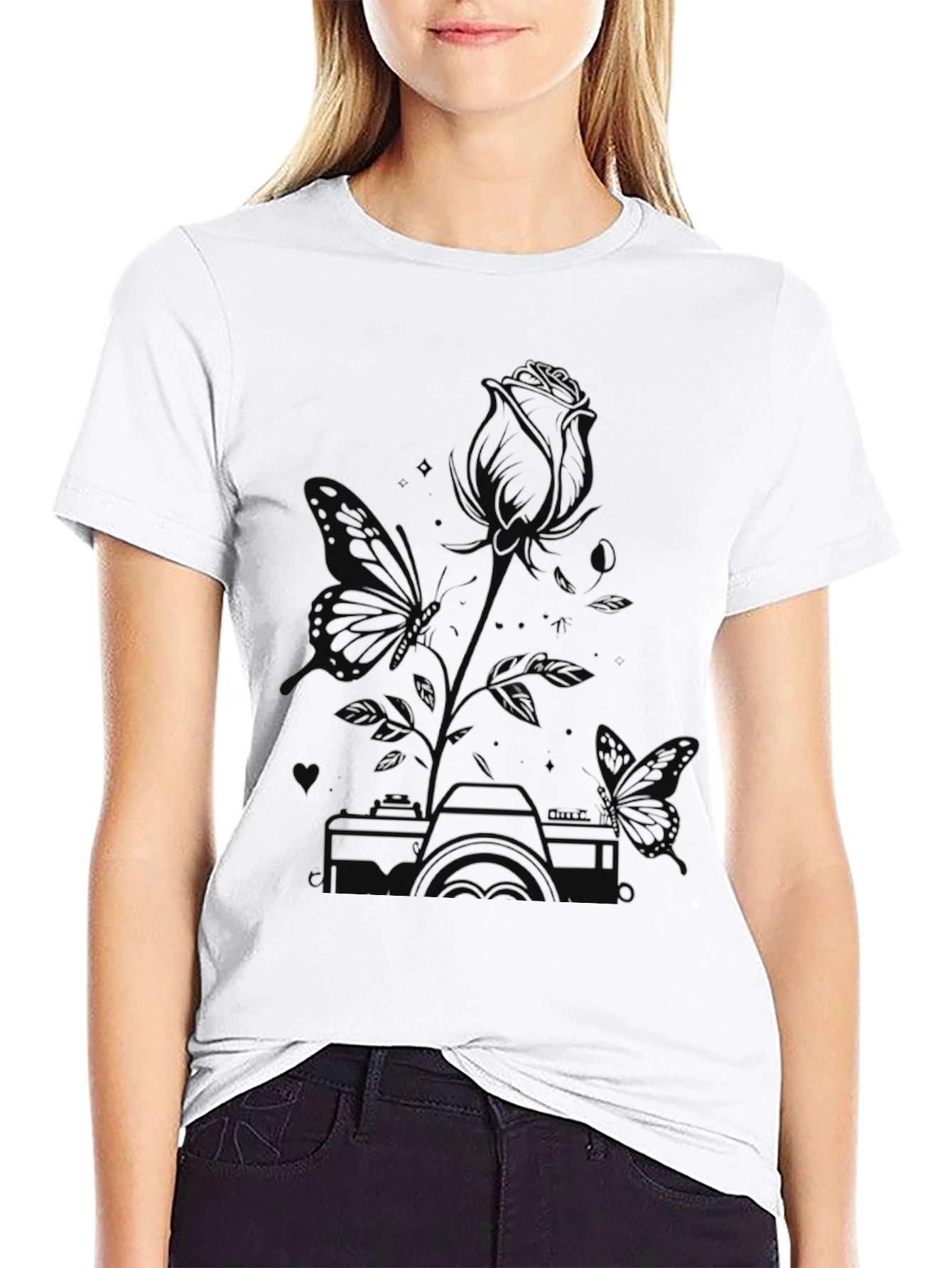 Butterfly & Rose Graphic Tee - Unisex Black T-Shirt