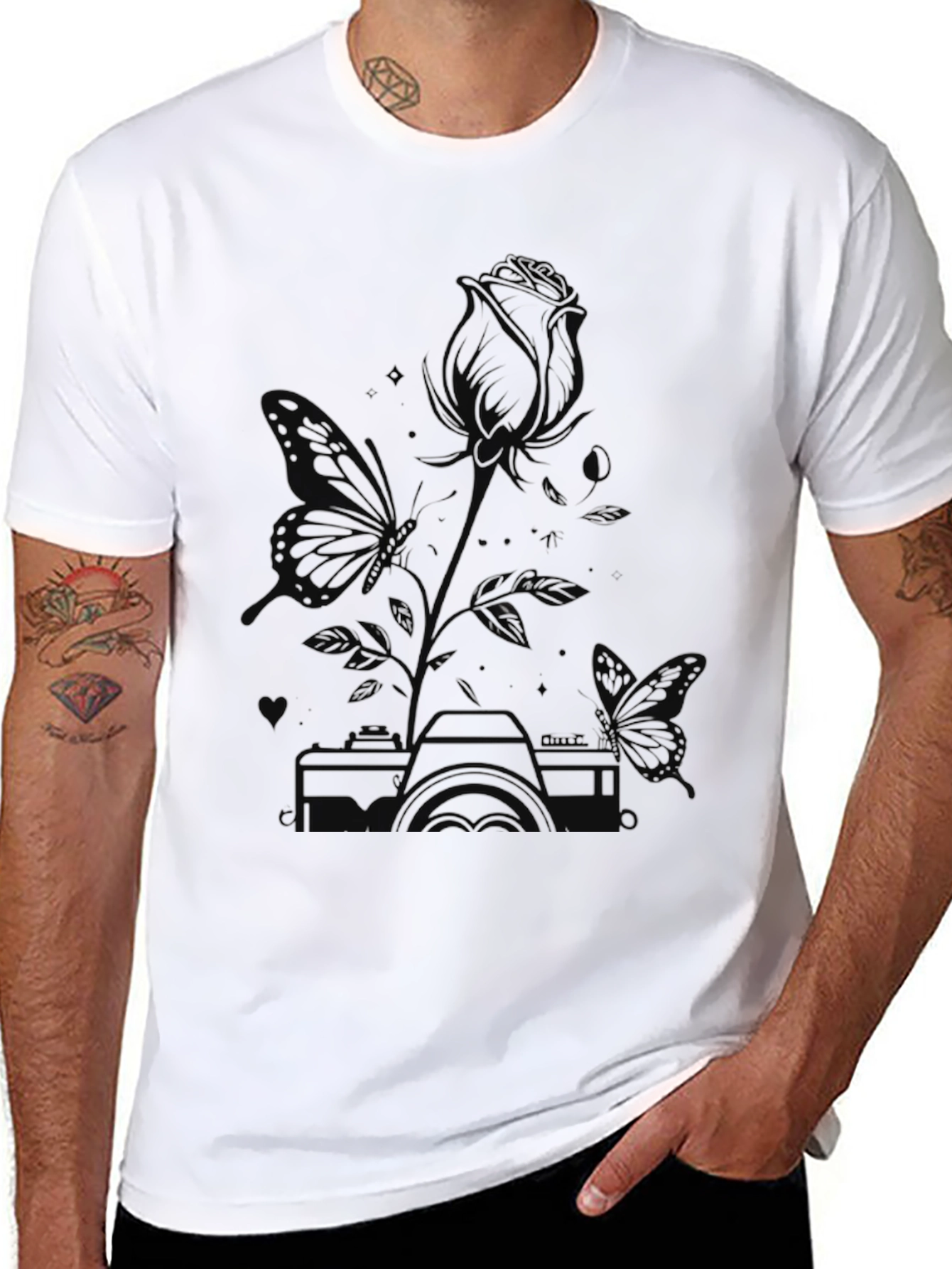 Butterfly & Rose Graphic Tee - Unisex Black T-Shirt