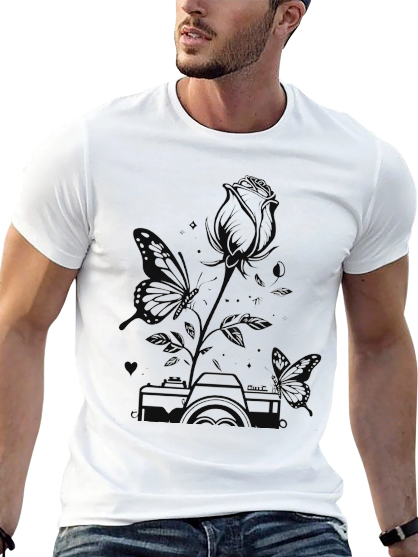 Butterfly & Rose Graphic Tee - Unisex Black T-Shirt