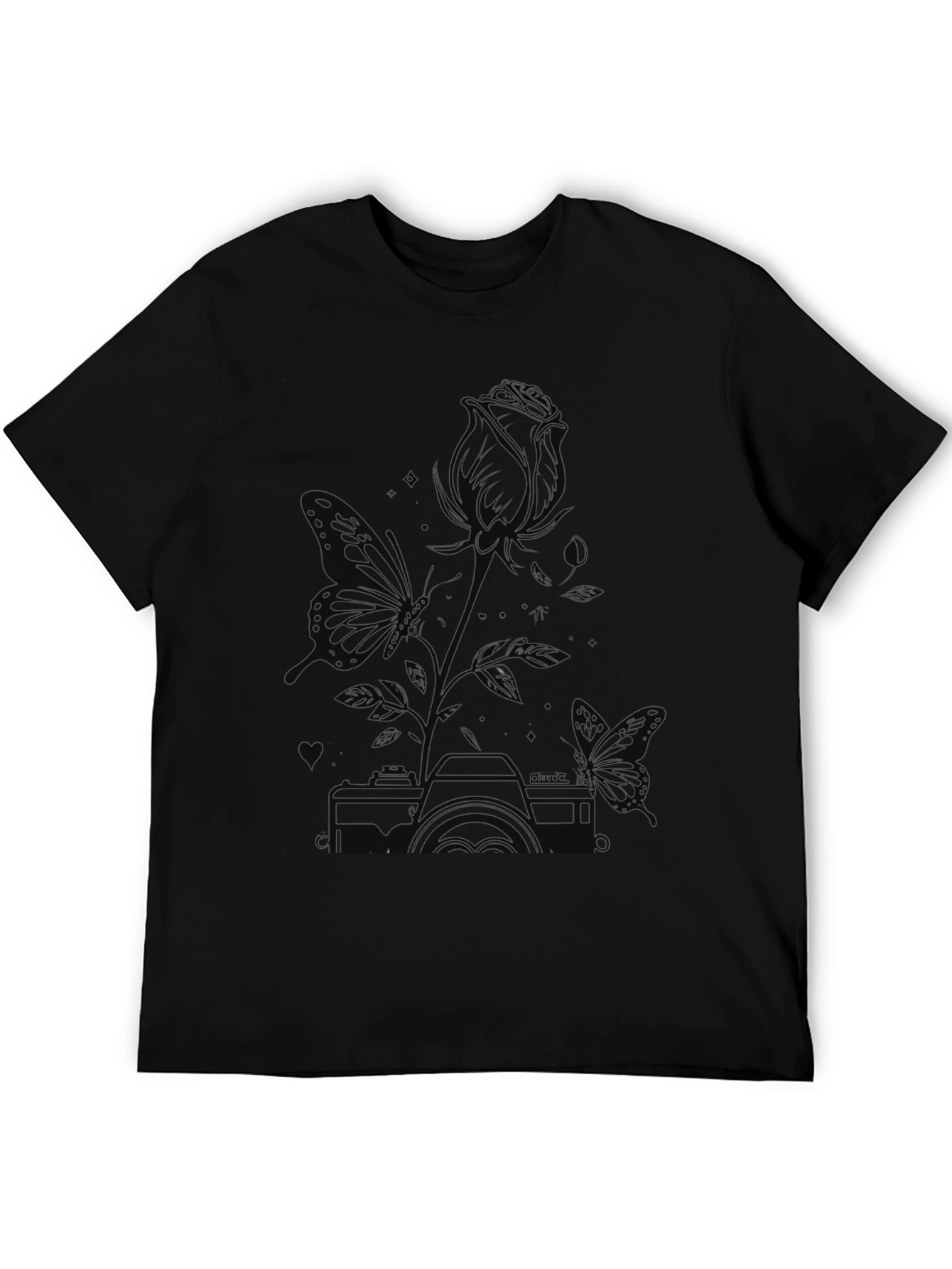 Butterfly & Rose Graphic Tee - Unisex Black T-Shirt