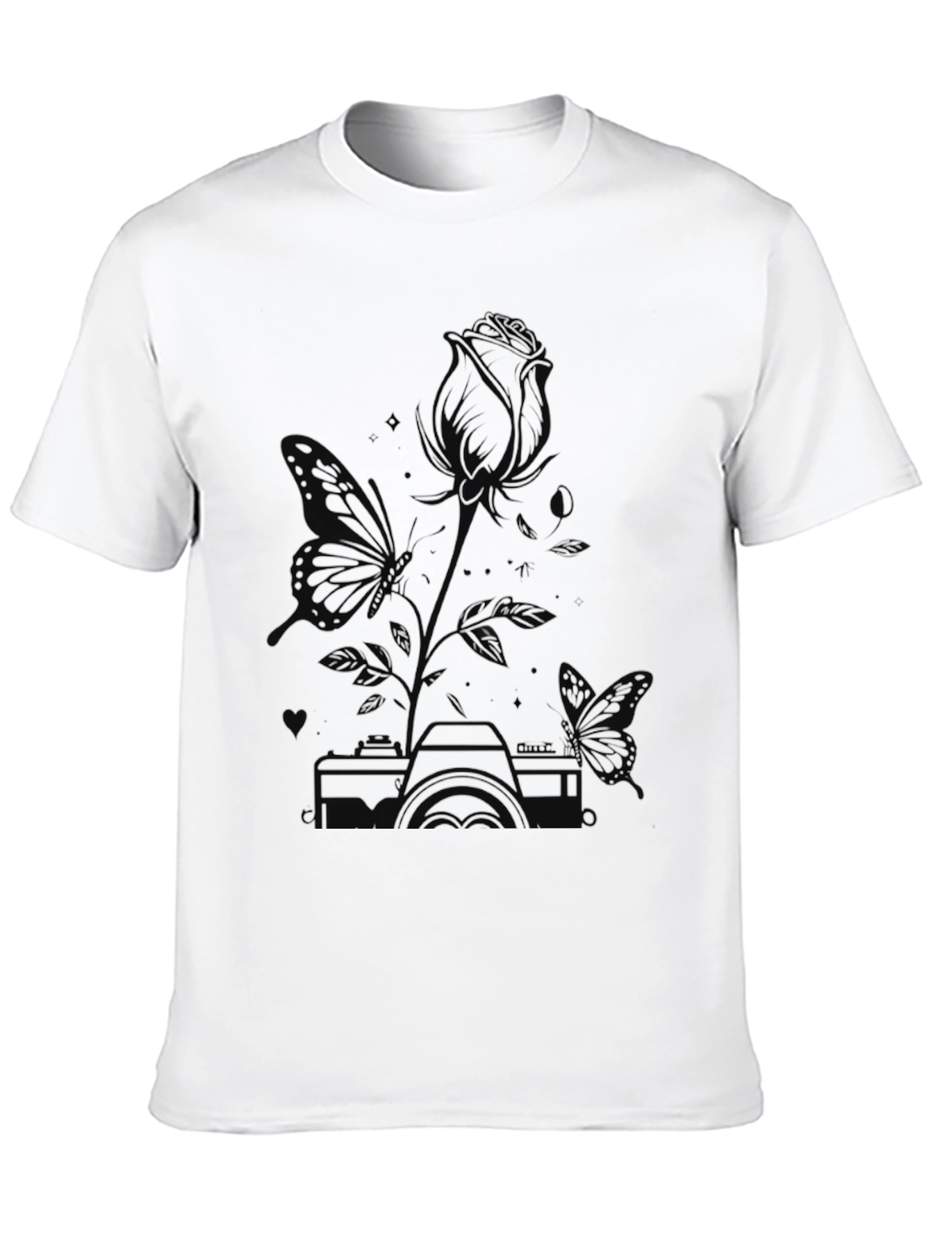Butterfly & Rose Graphic Tee - Unisex Black T-Shirt