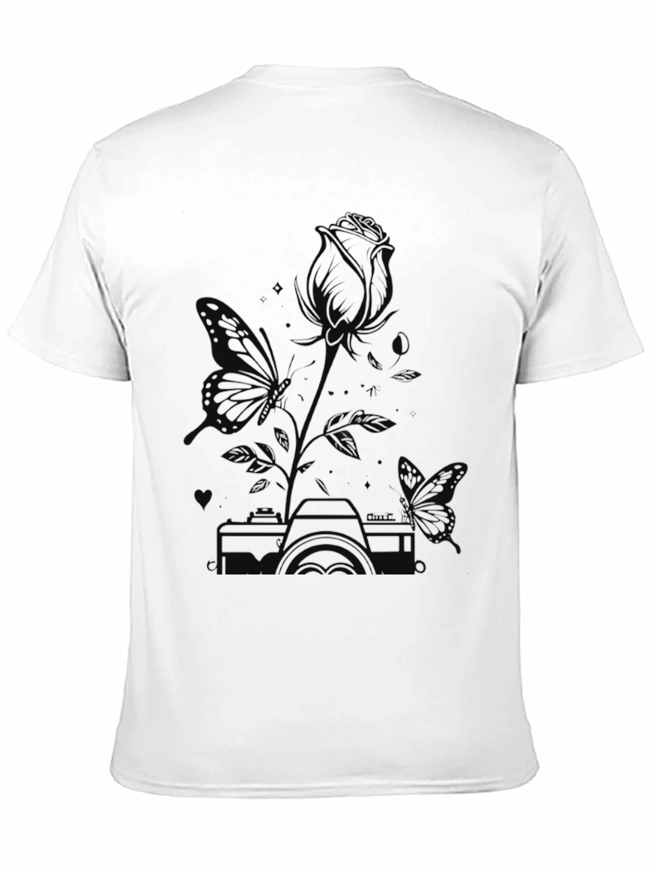 Butterfly & Rose Graphic Tee - Unisex Black T-Shirt
