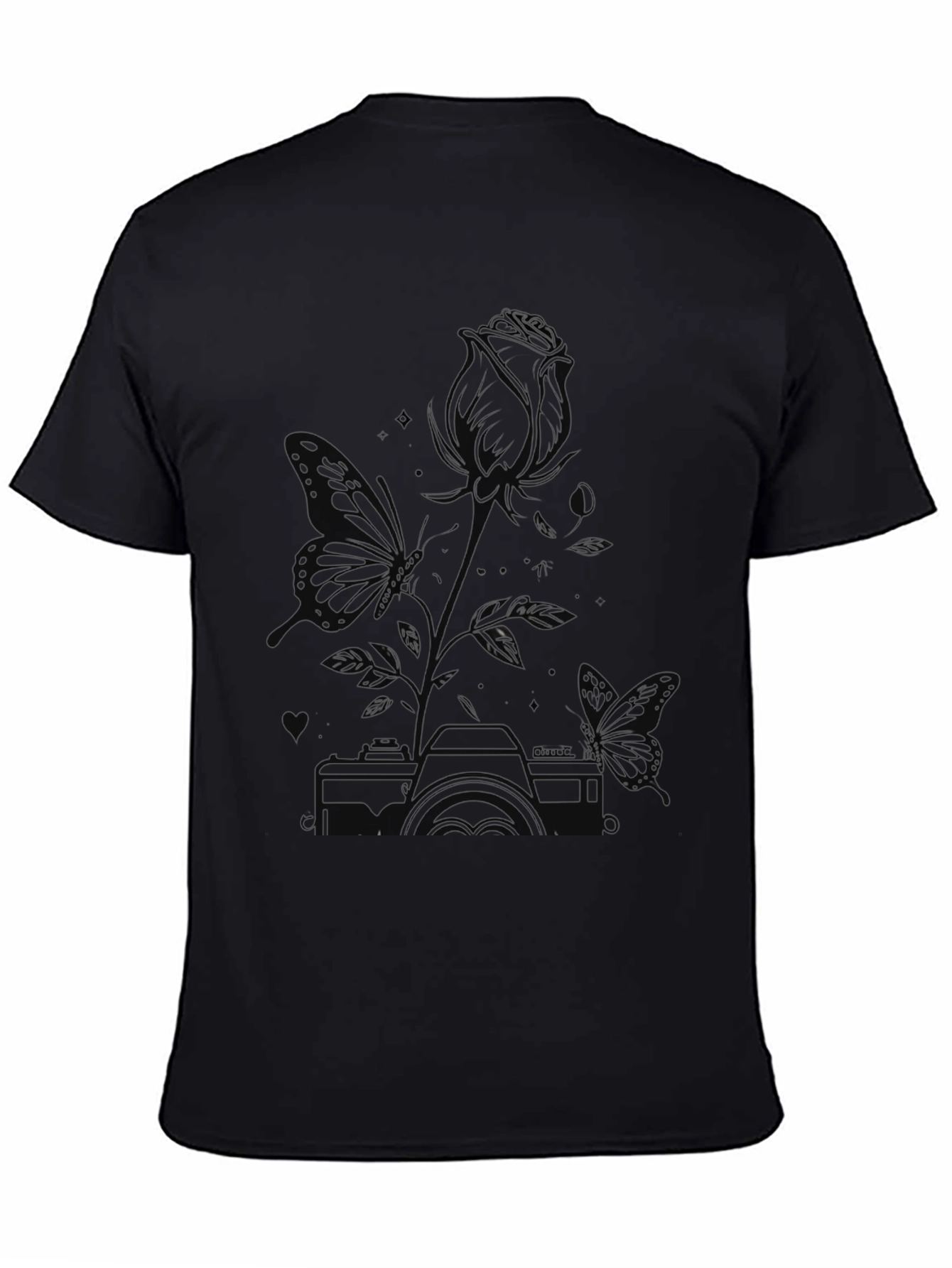 Butterfly & Rose Graphic Tee - Unisex Black T-Shirt
