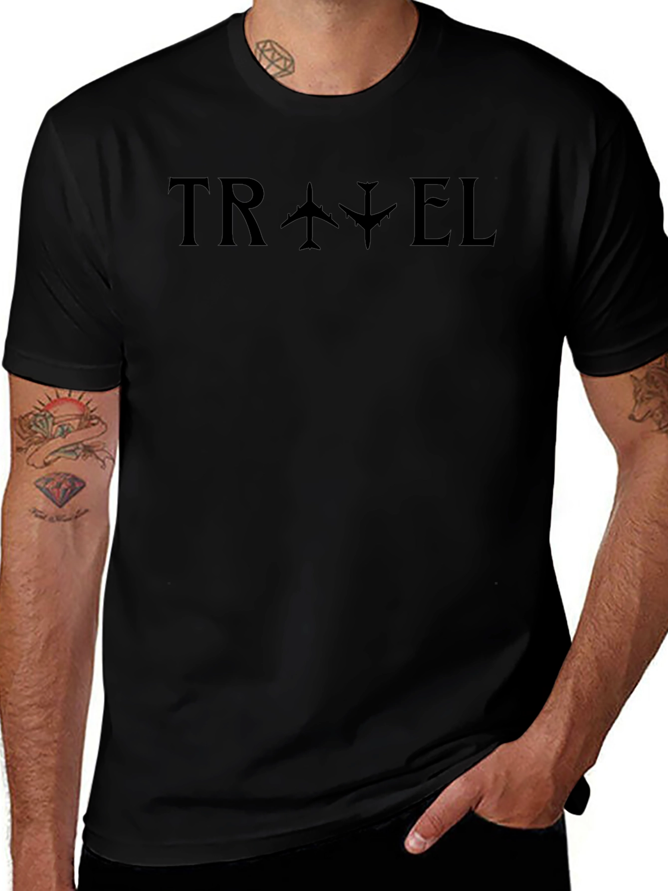 Travel Airplane Graphic T-Shirt - Black Cotton Tee