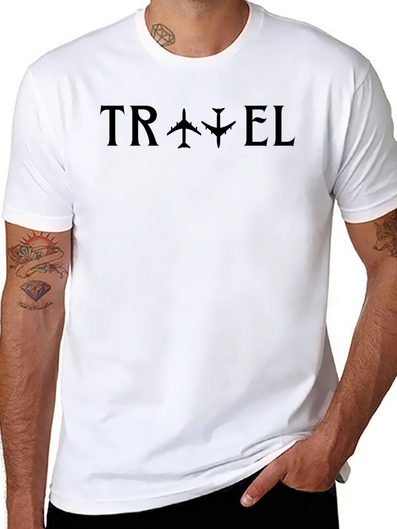 Travel Airplane Graphic T-Shirt - Black Cotton Tee