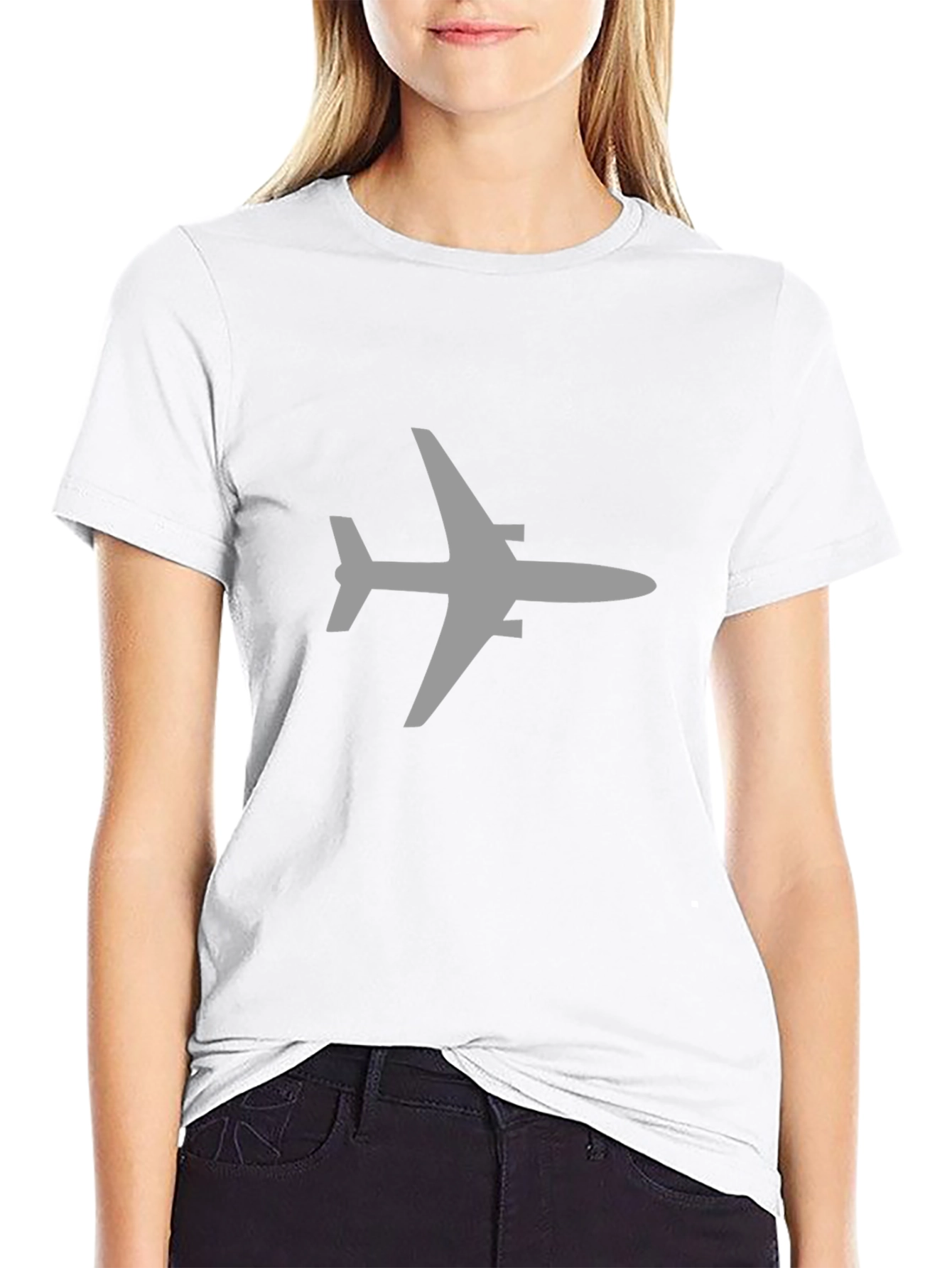 Airplane Graphic Tee - Black Cotton Blend Casual Shirt