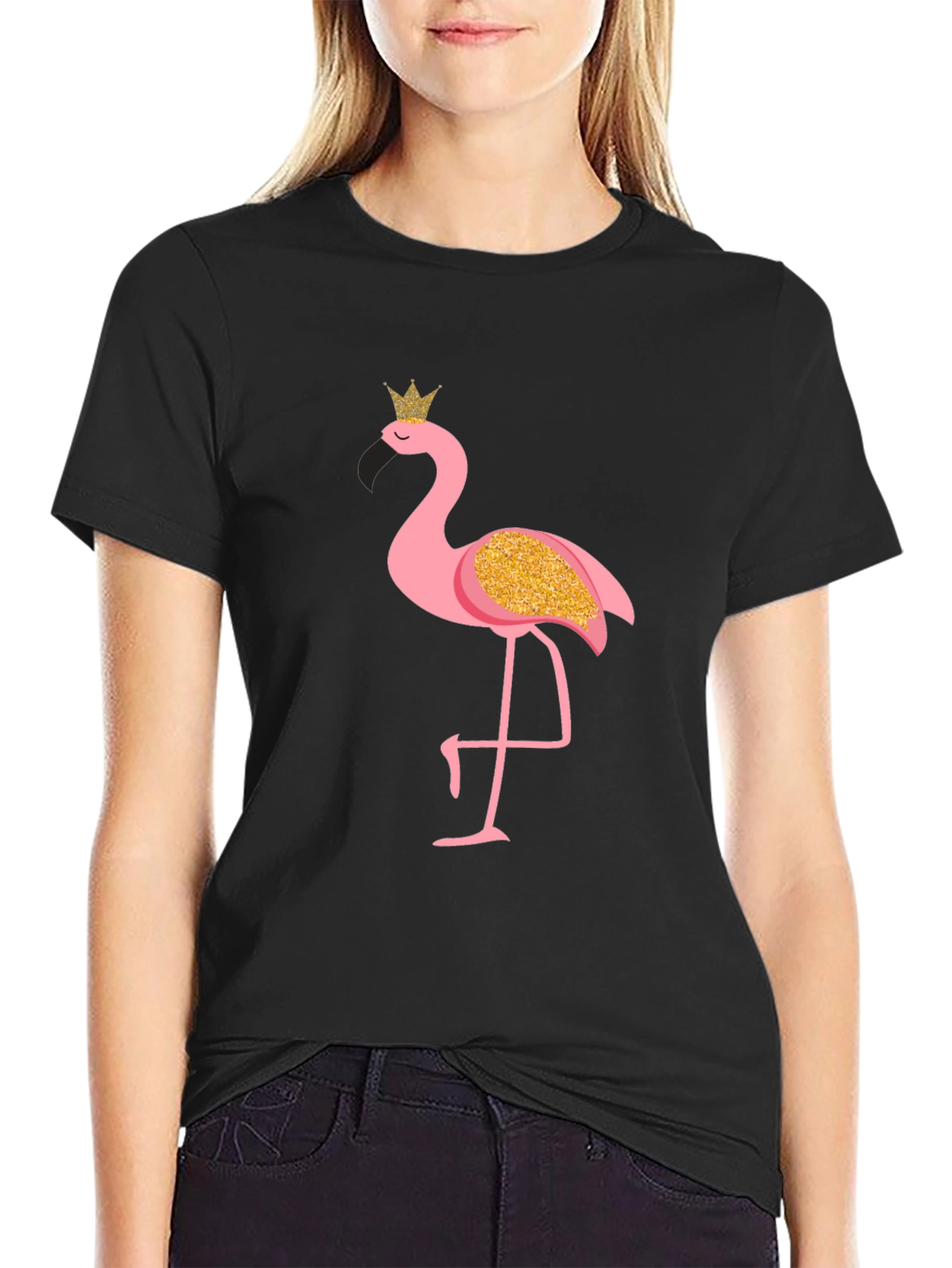 Mens Flamingo Graphic Print Black T-Shirt