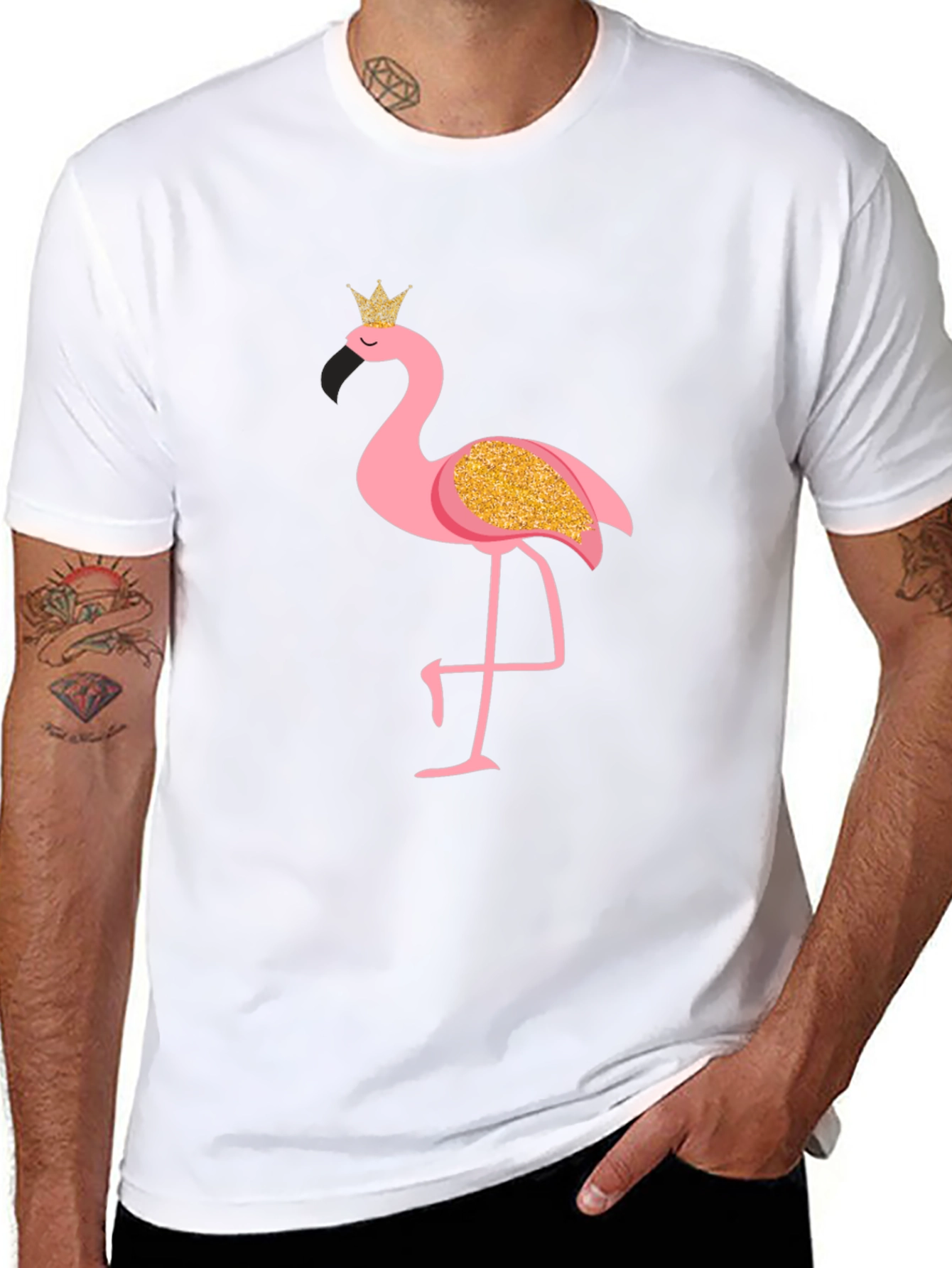 Mens Flamingo Graphic Print Black T-Shirt