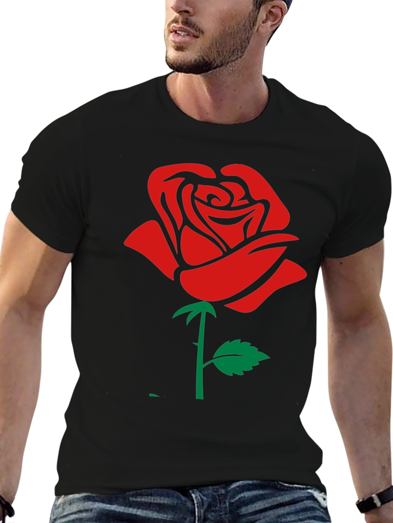 Rose Graphic T-Shirt - Black Cotton Casual Wear