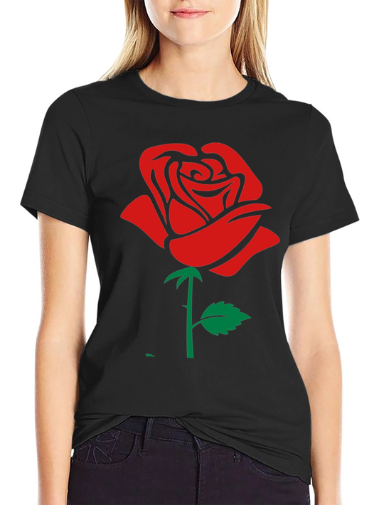 Rose Graphic T-Shirt - Black Cotton Casual Wear