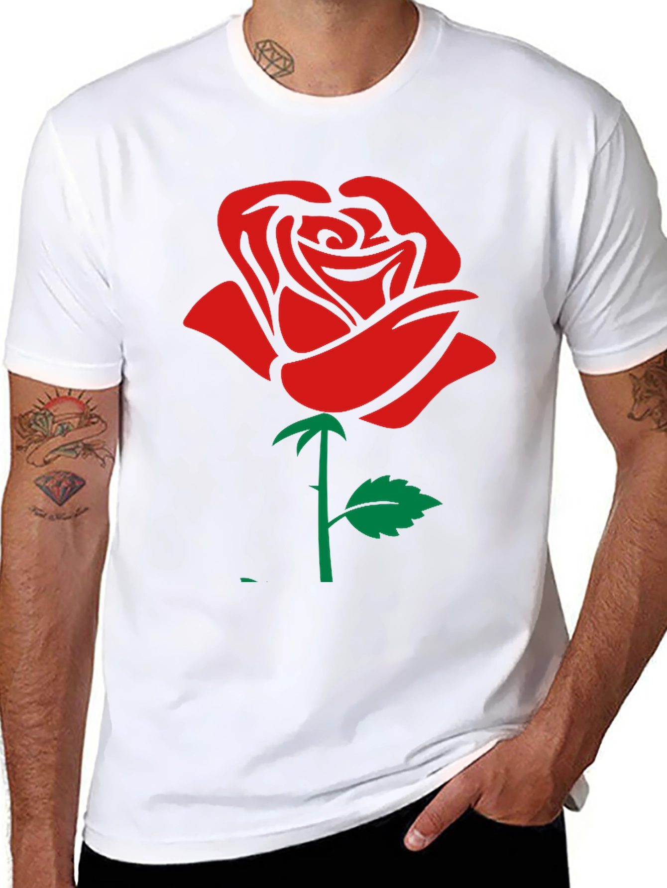Rose Graphic T-Shirt - Black Cotton Casual Wear