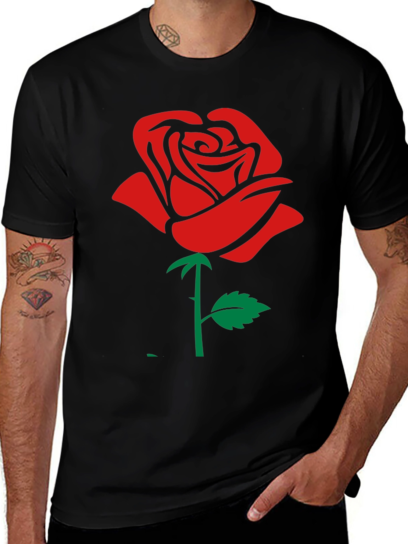 Rose Graphic T-Shirt - Black Cotton Casual Wear