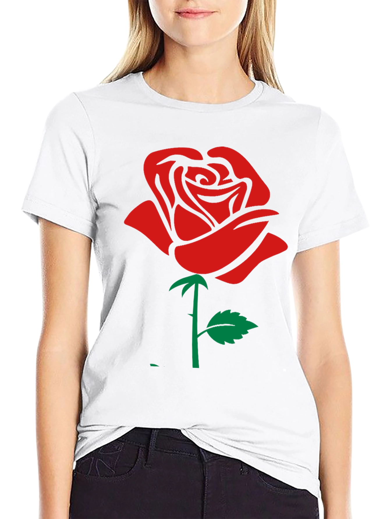 Rose Graphic T-Shirt - Black Cotton Casual Wear