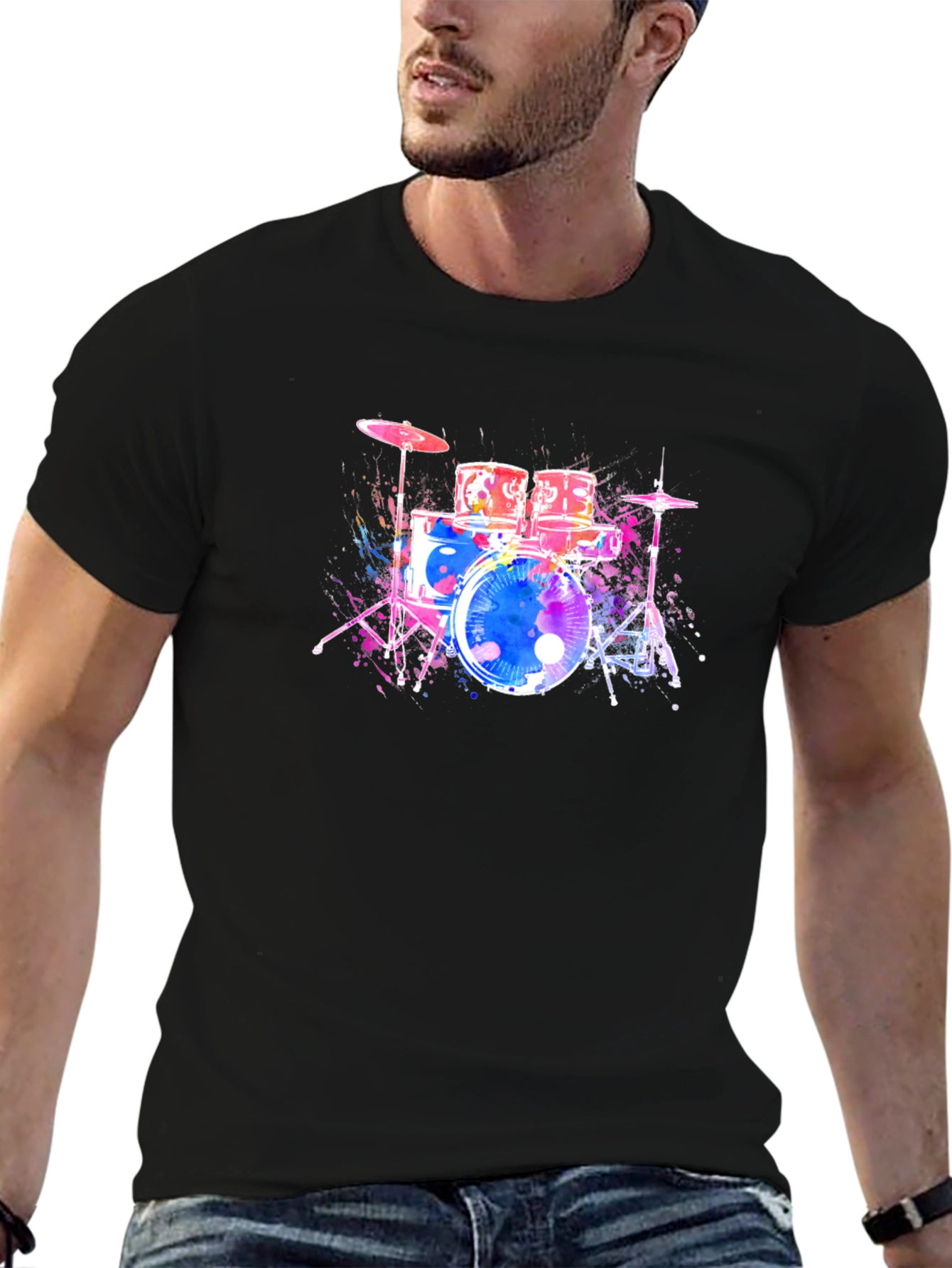 Vibrant Drum Set Graphic T-Shirt - Music Lover Tee
