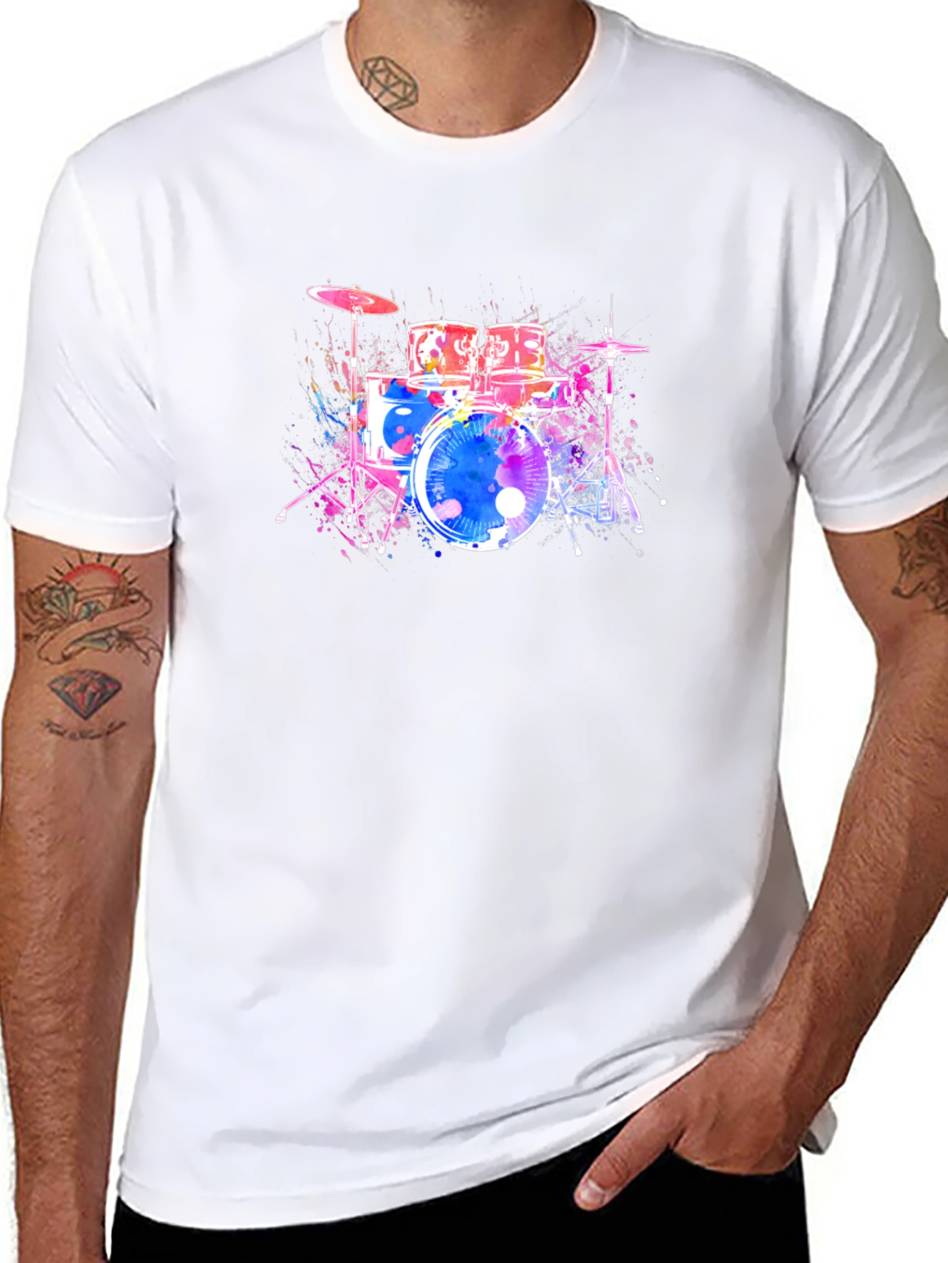 Vibrant Drum Set Graphic T-Shirt - Music Lover Tee