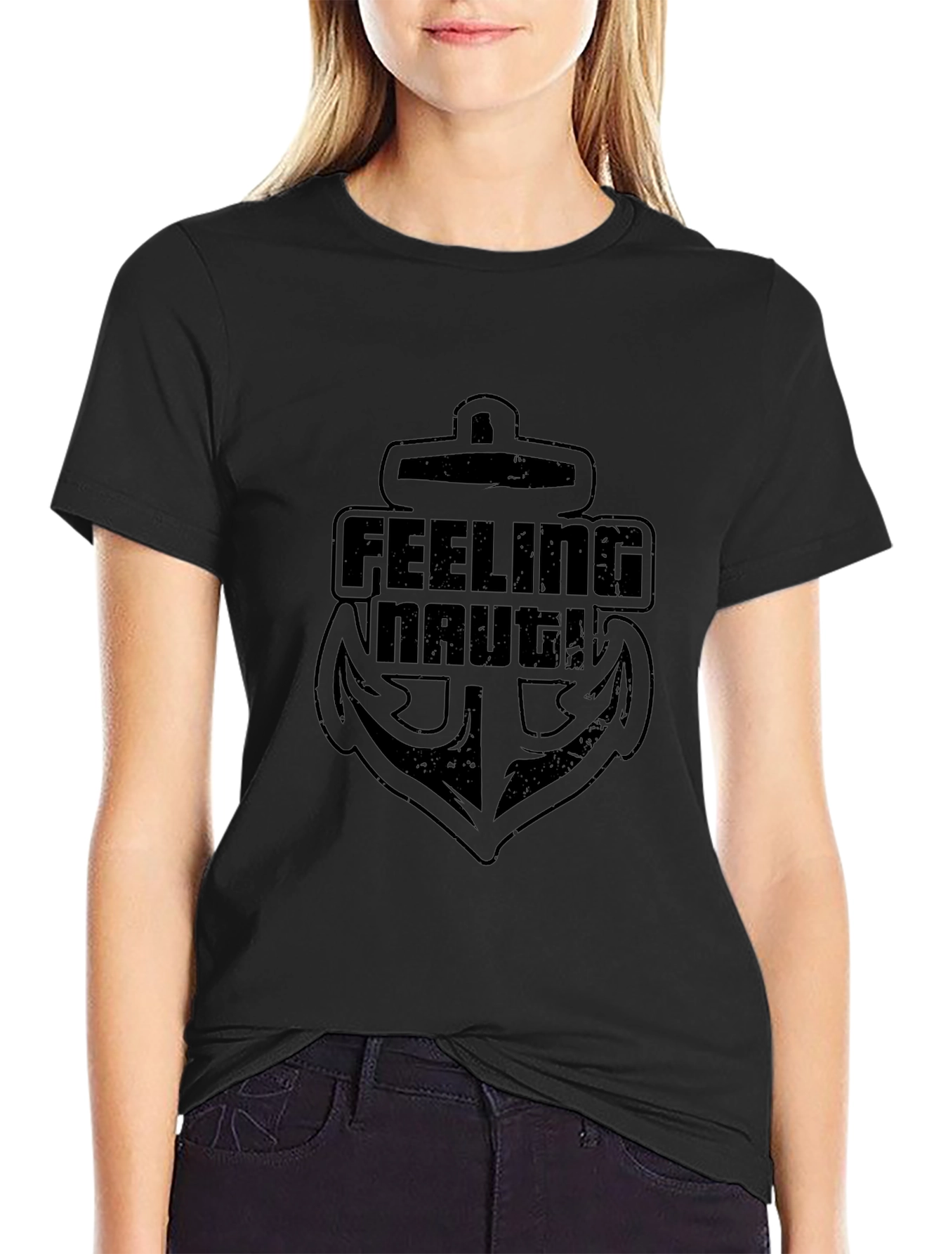 Feeling Nauti! Graphic Black T-Shirt - Anchor Design