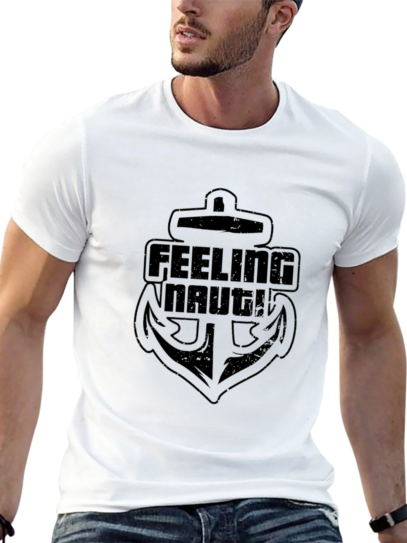 Feeling Nauti! Graphic Black T-Shirt - Anchor Design