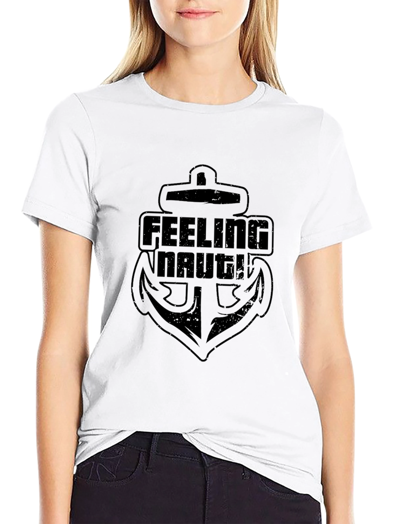 Feeling Nauti! Graphic Black T-Shirt - Anchor Design