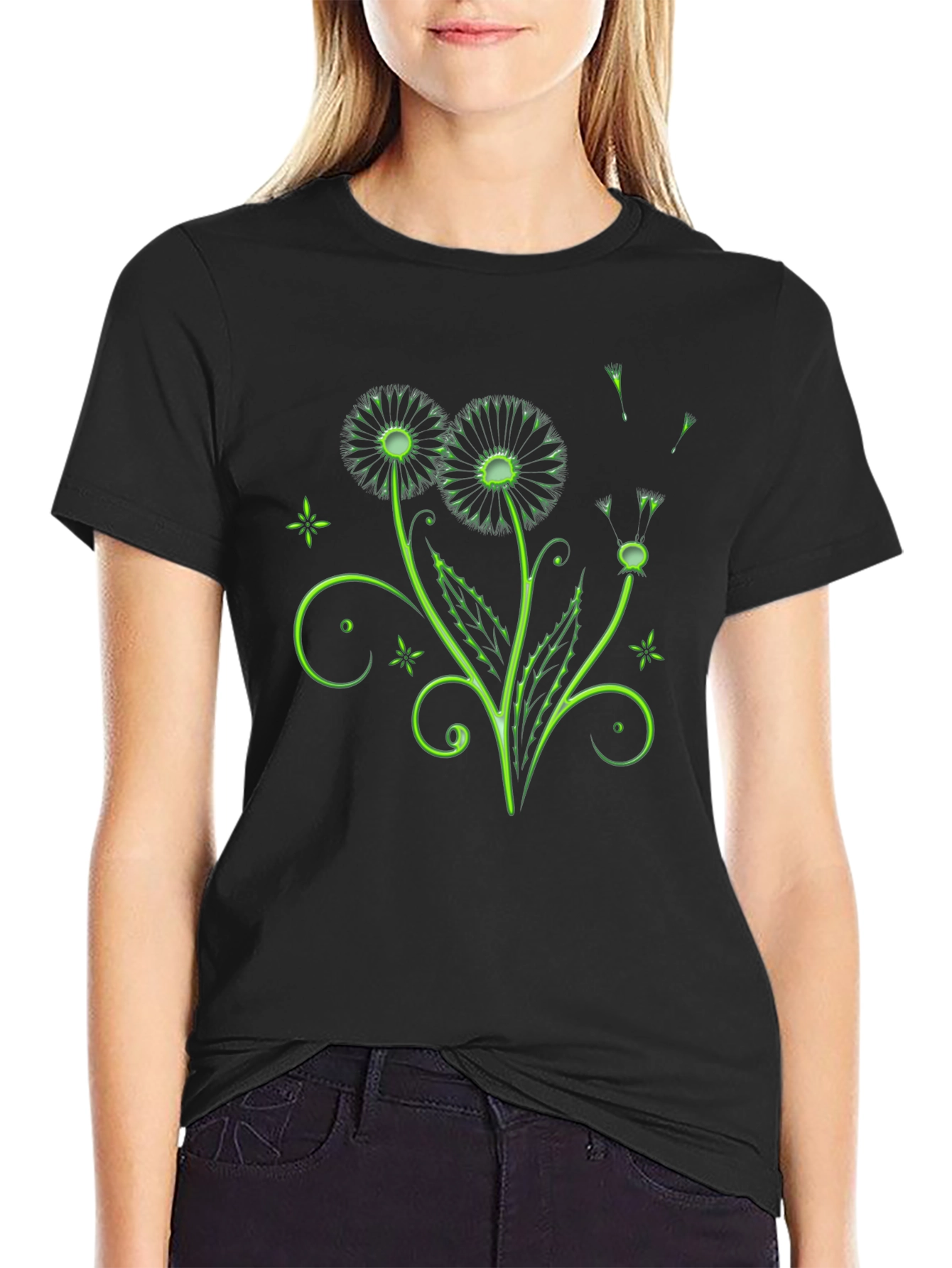 Neon Dandelion Graphic Black T-Shirt