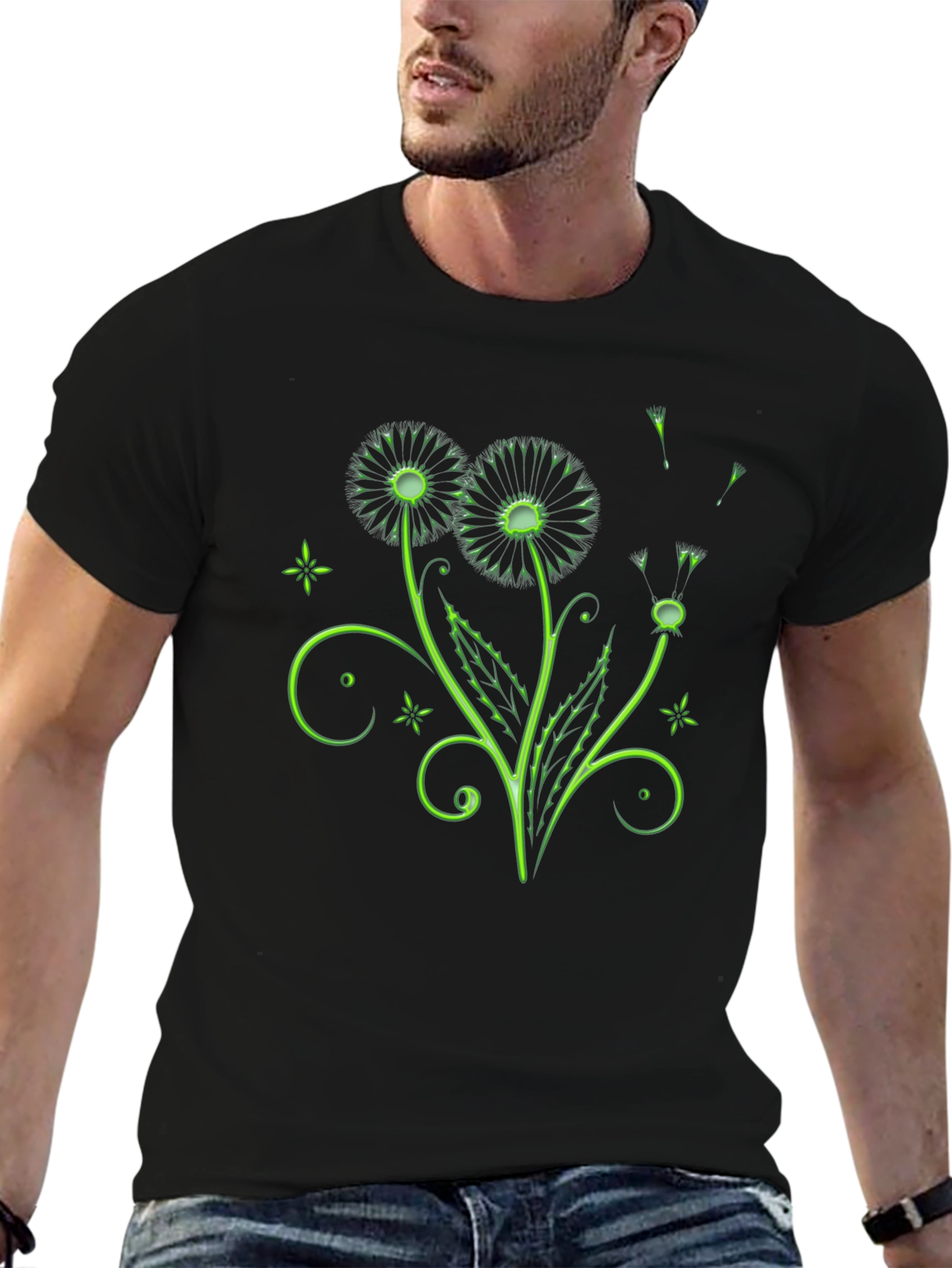 Neon Dandelion Graphic Black T-Shirt