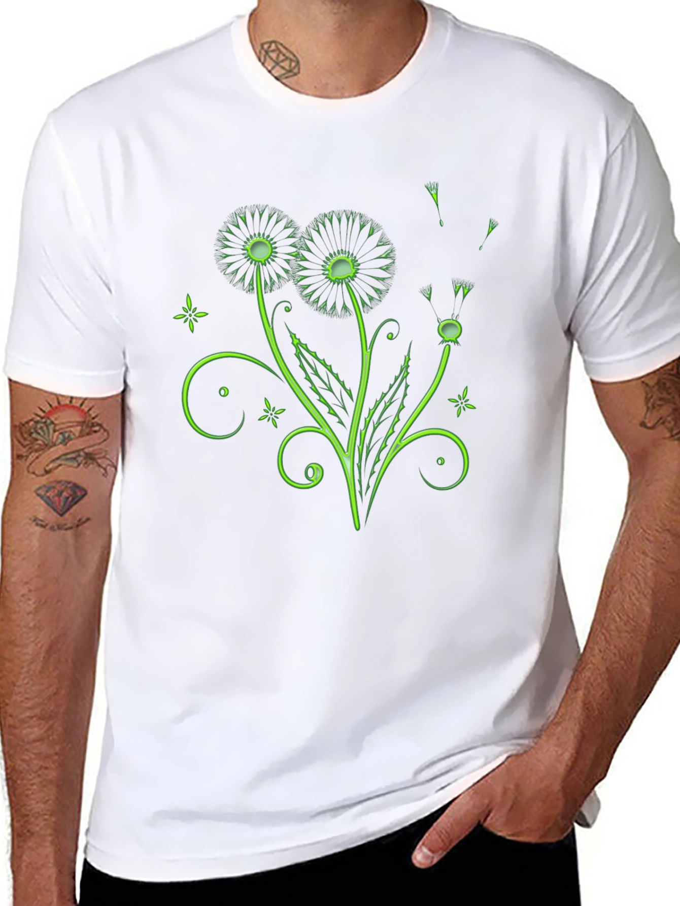 Neon Dandelion Graphic Black T-Shirt