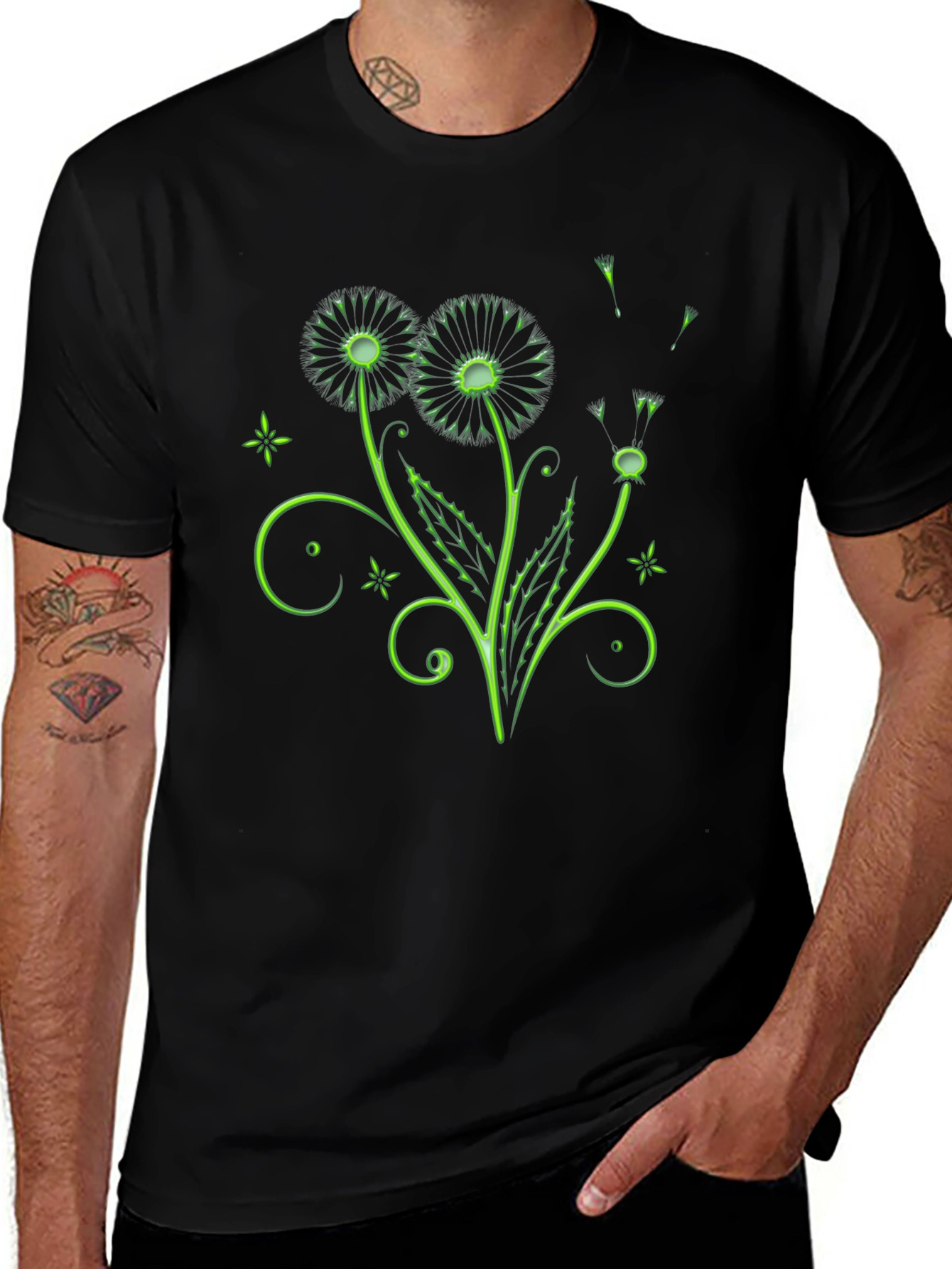 Neon Dandelion Graphic Black T-Shirt