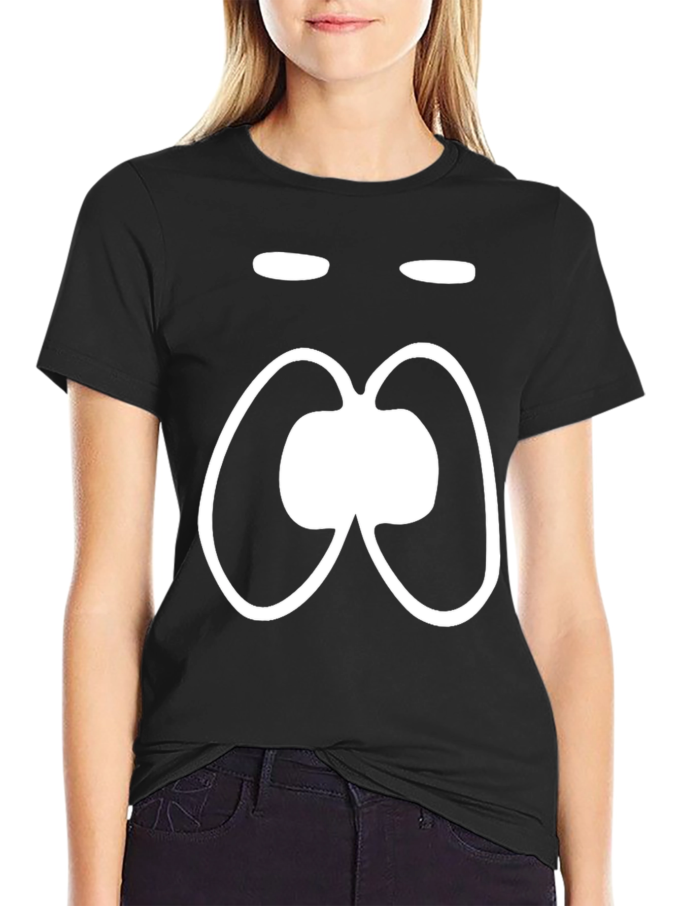 Funny Face Black T-Shirt White Cartoon Graphic