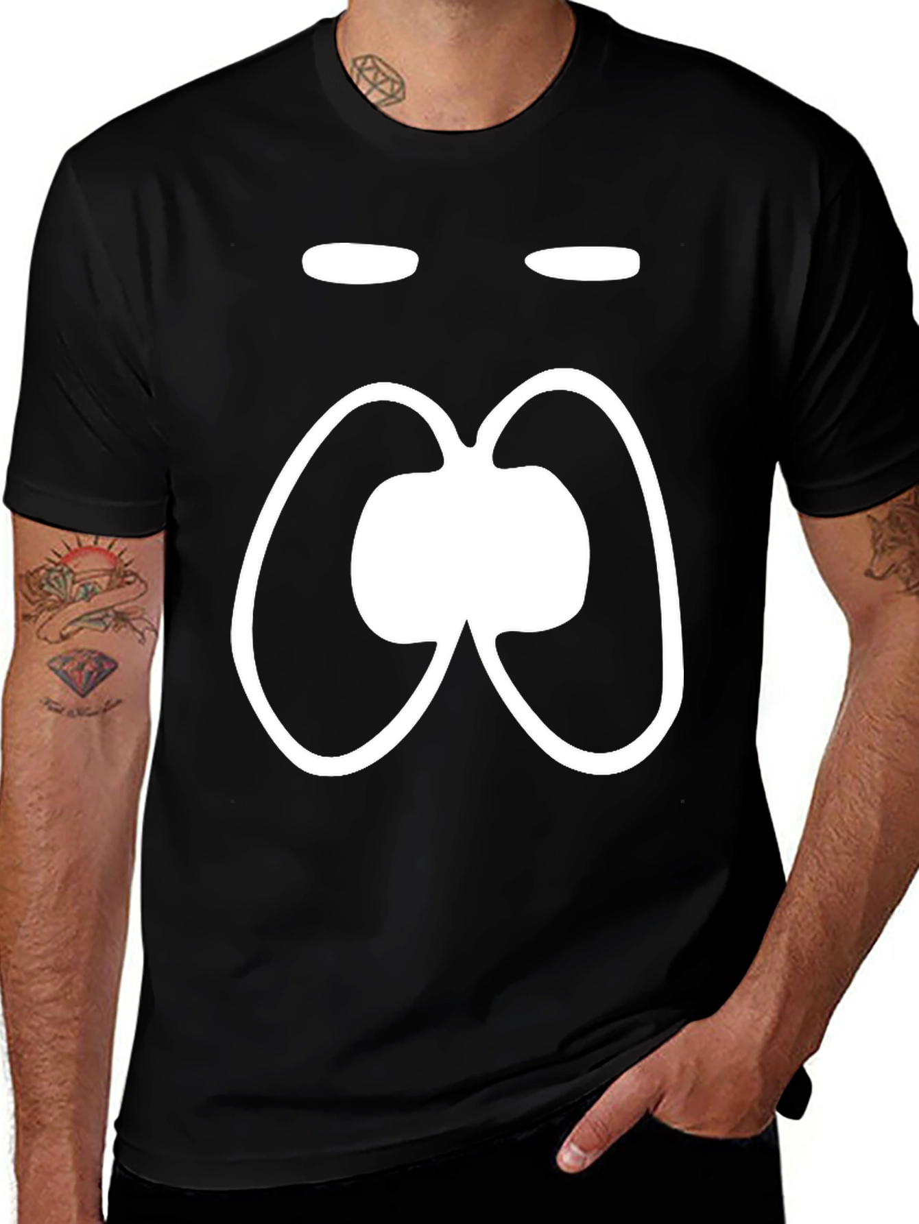 Funny Face Black T-Shirt White Cartoon Graphic