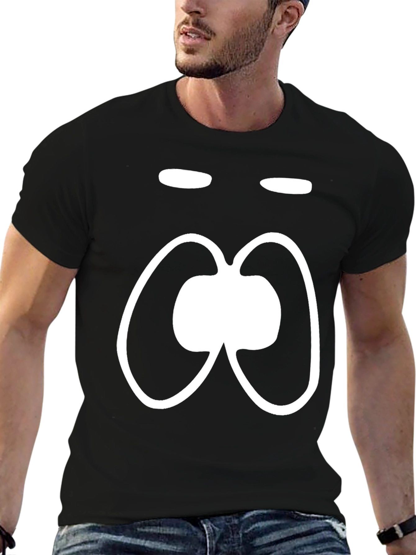 Funny Face Black T-Shirt White Cartoon Graphic