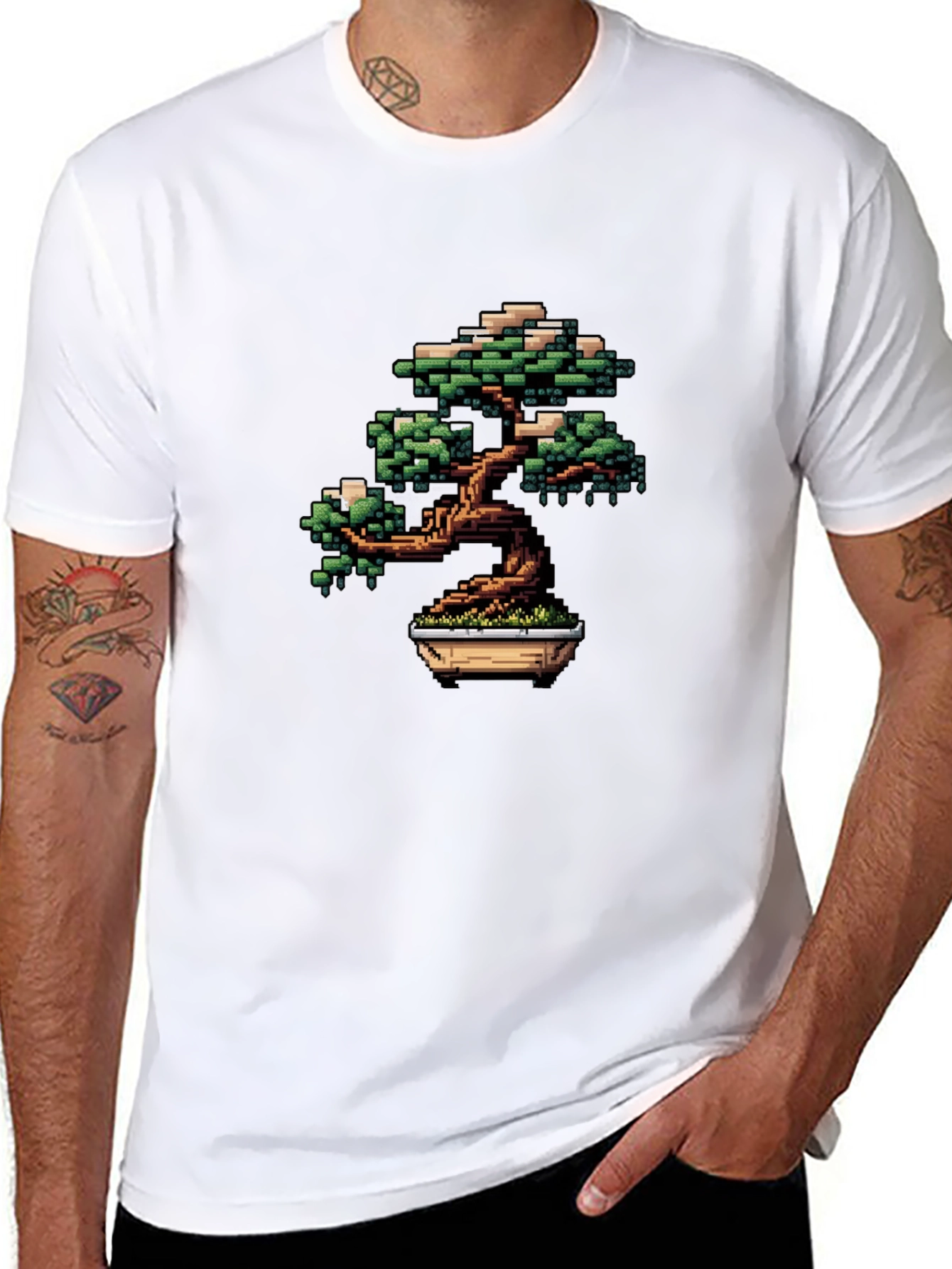 Pixel Art Bonsai Tree Black T-Shirt