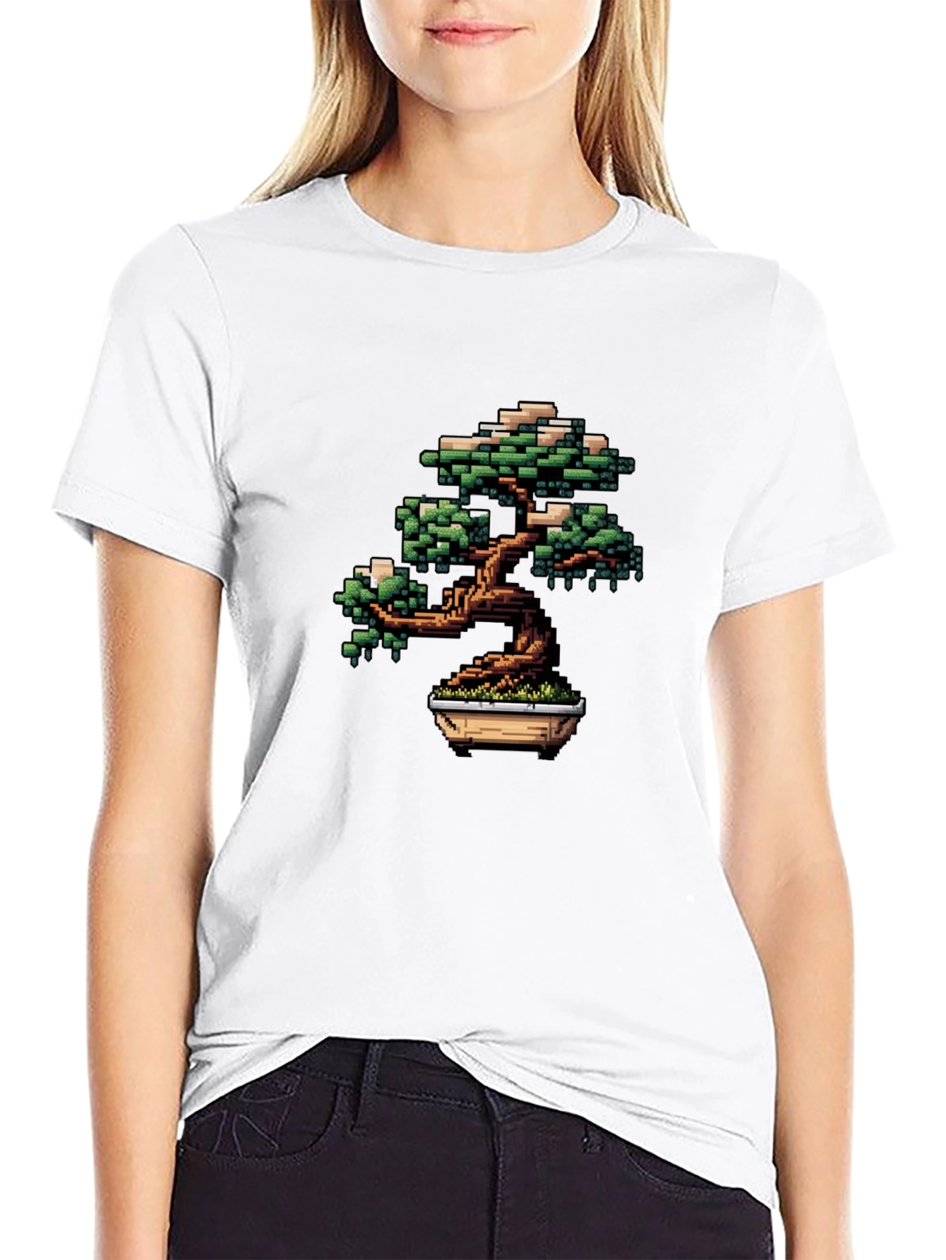 Pixel Art Bonsai Tree Black T-Shirt