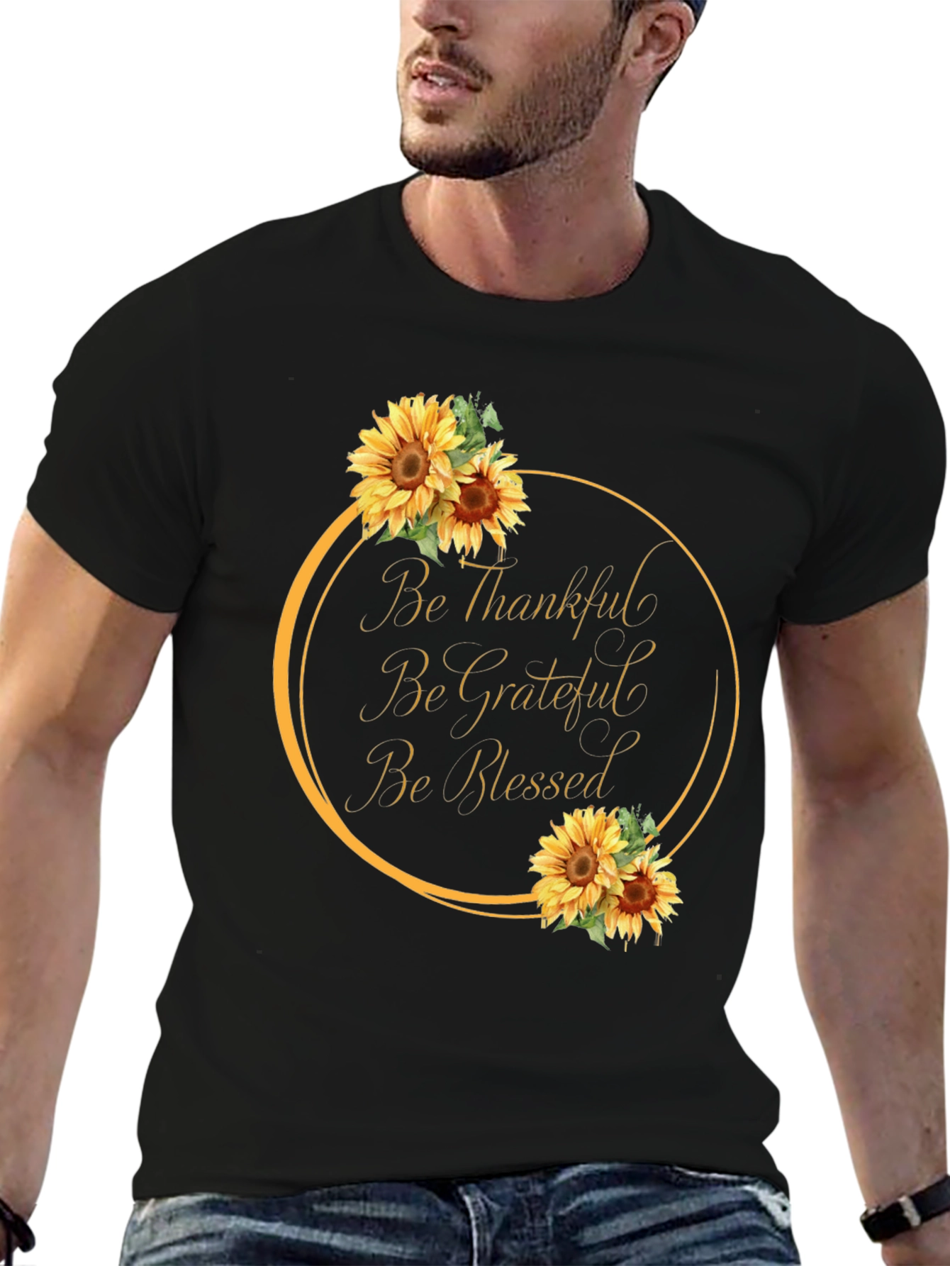 Thankful Grateful Blessed Sunflower Graphic Tee
