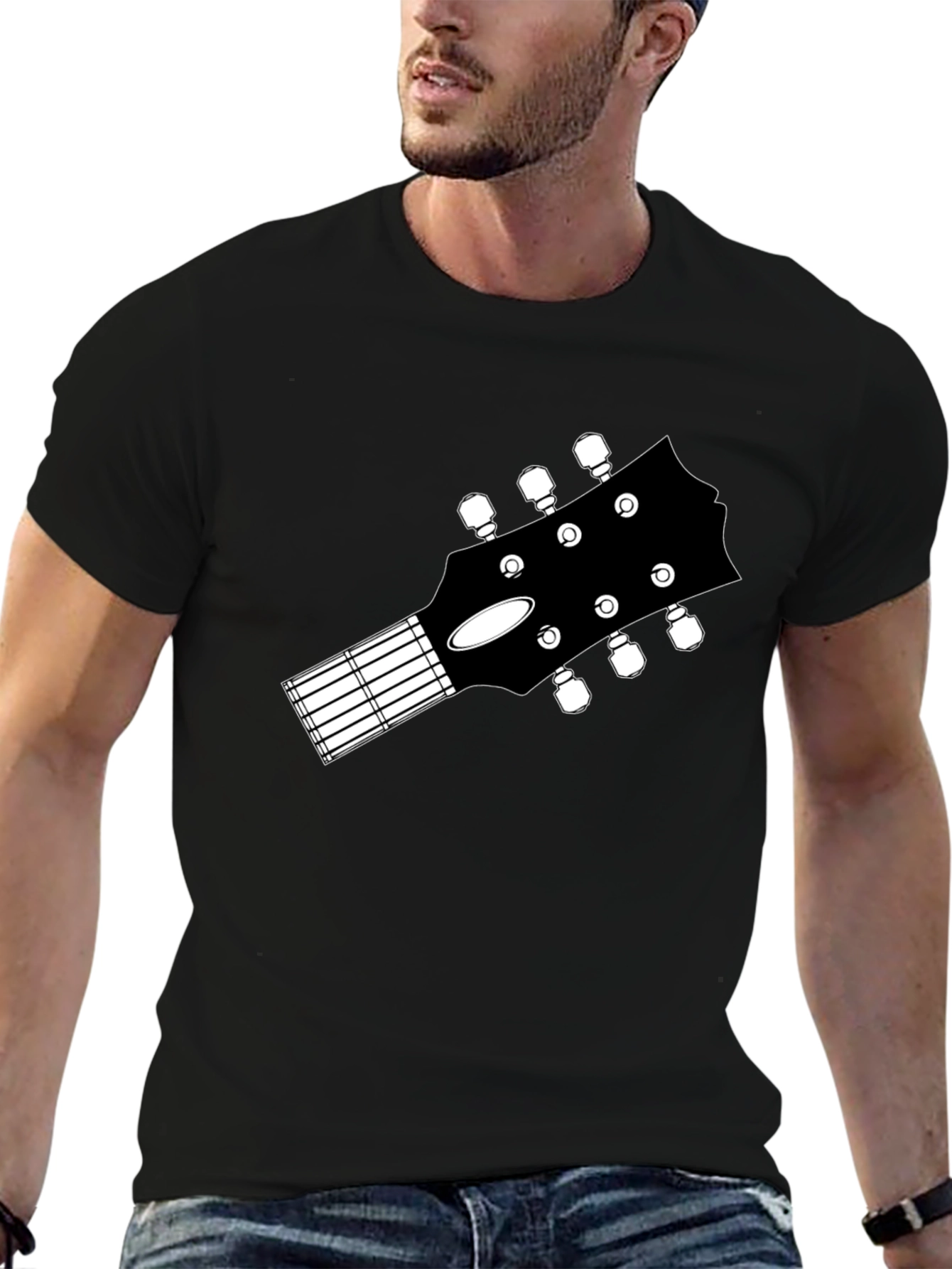 Guitar Headstock Graphic Tee - Music Lovers Black T-Shirt