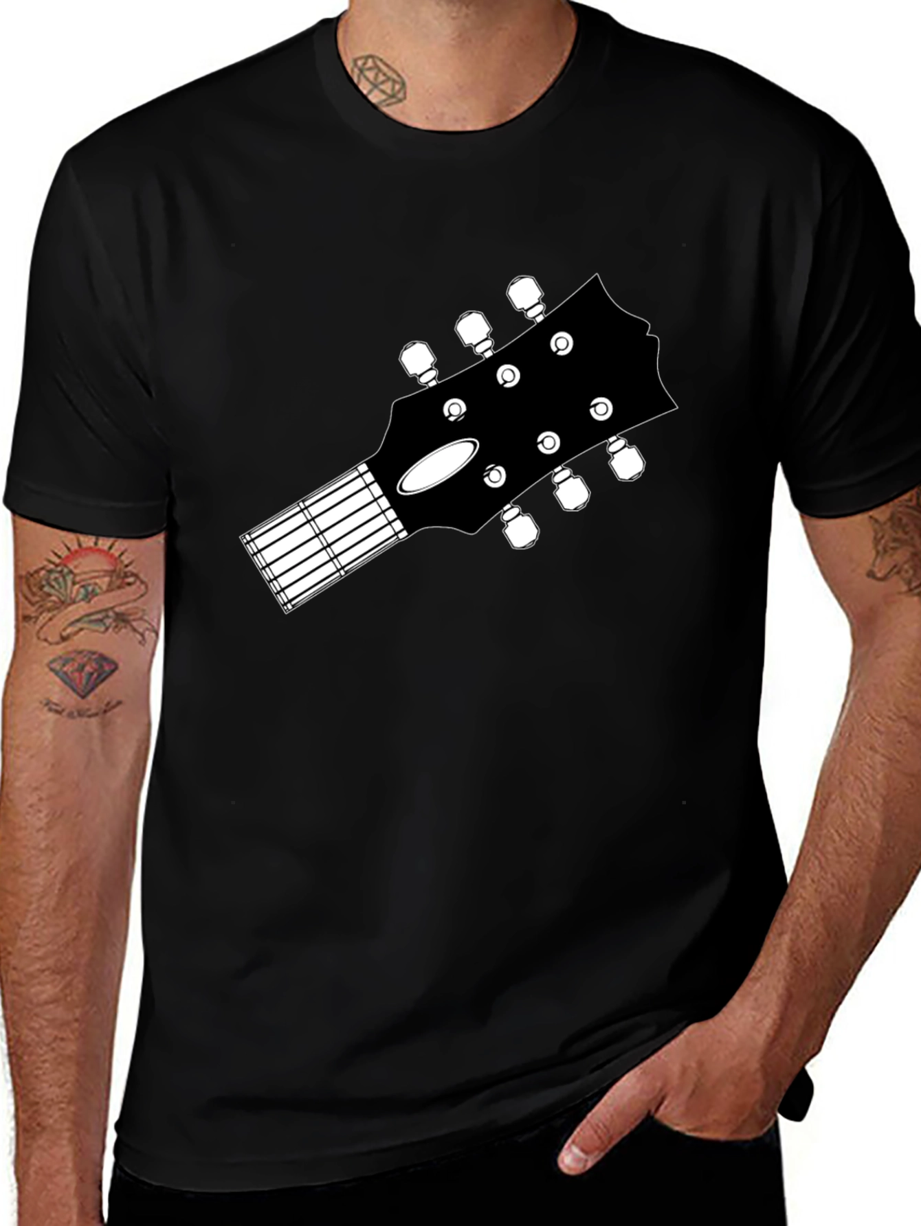 Guitar Headstock Graphic Tee - Music Lovers Black T-Shirt