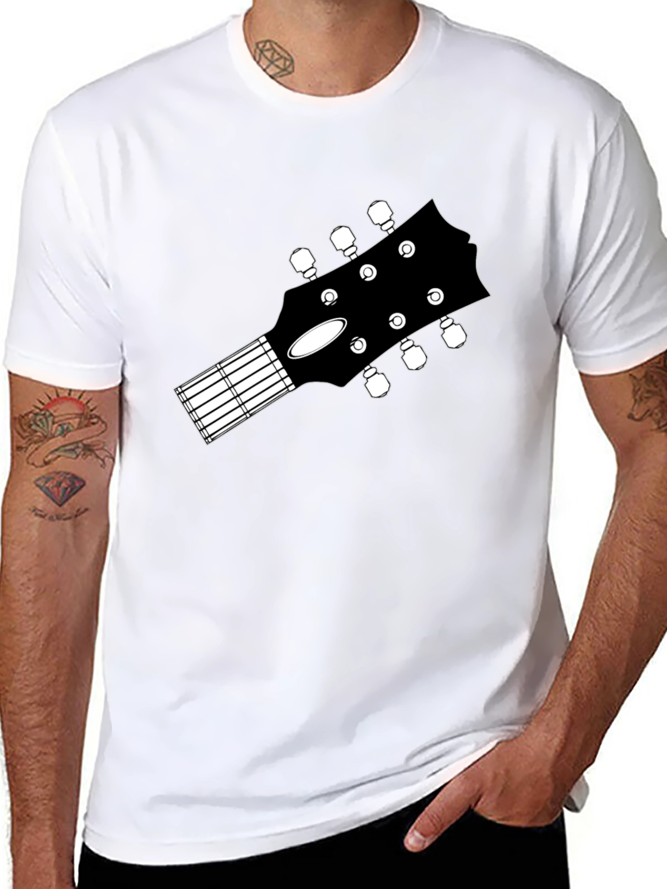 Guitar Headstock Graphic Tee - Music Lovers Black T-Shirt
