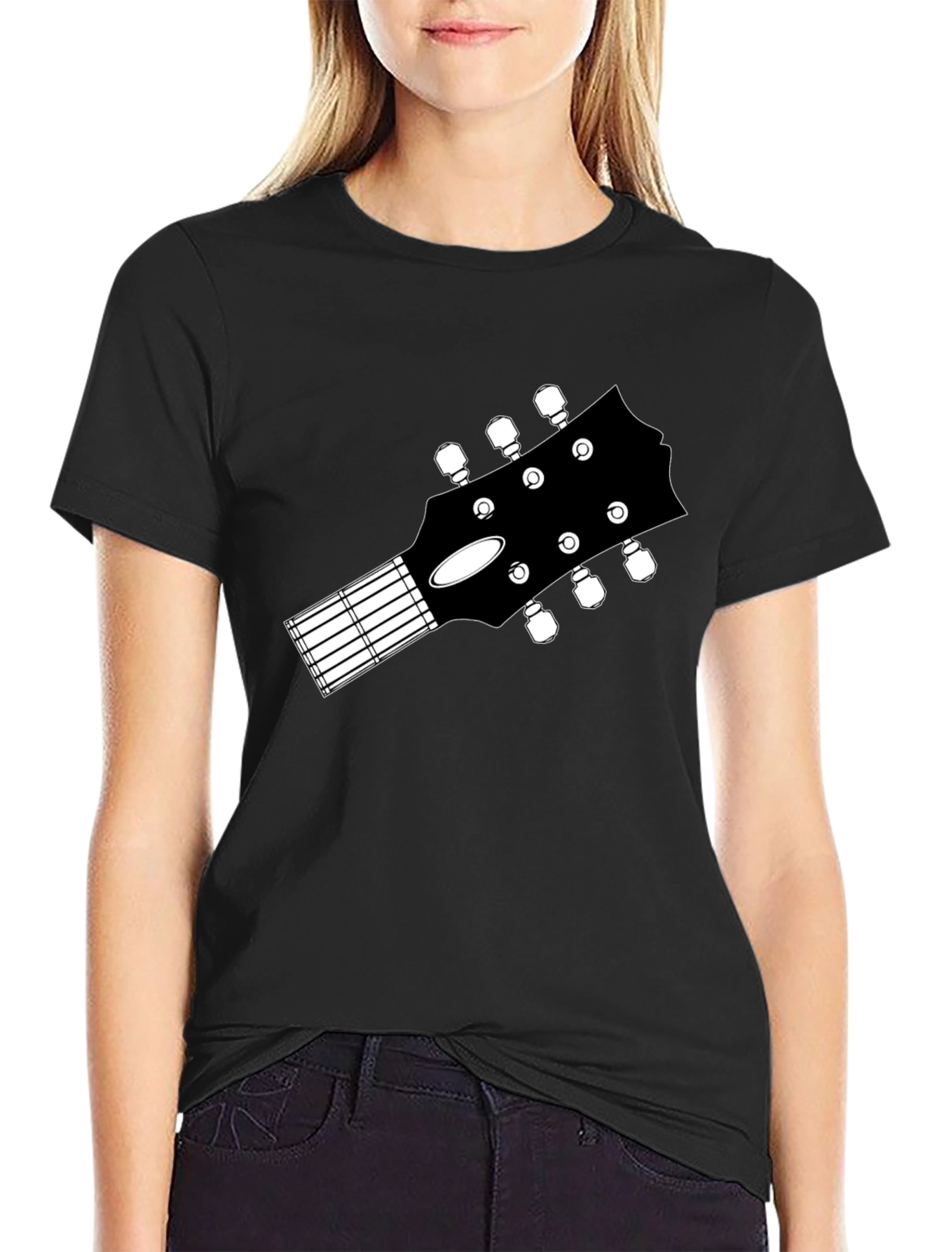 Guitar Headstock Graphic Tee - Music Lovers Black T-Shirt