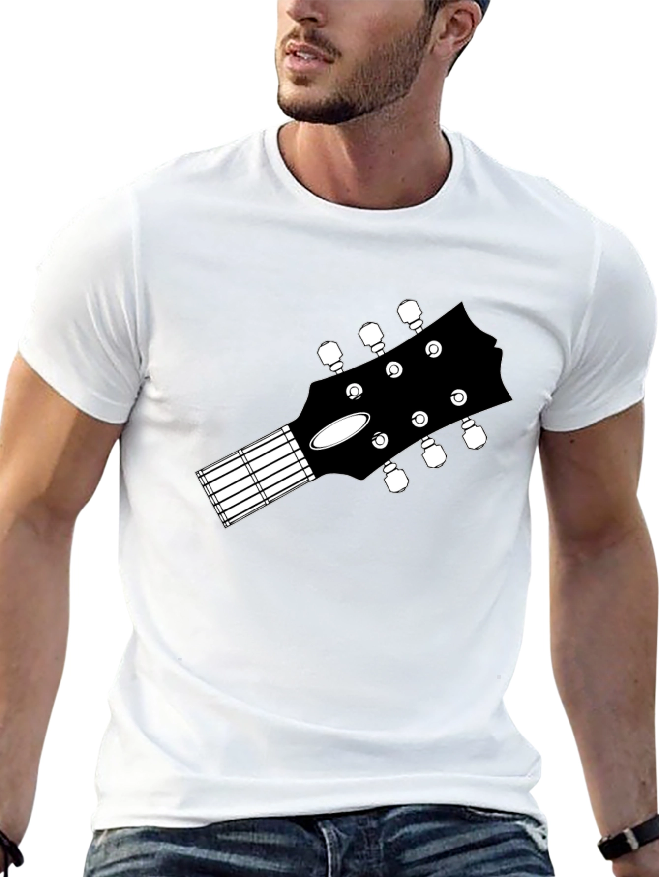 Guitar Headstock Graphic Tee - Music Lovers Black T-Shirt