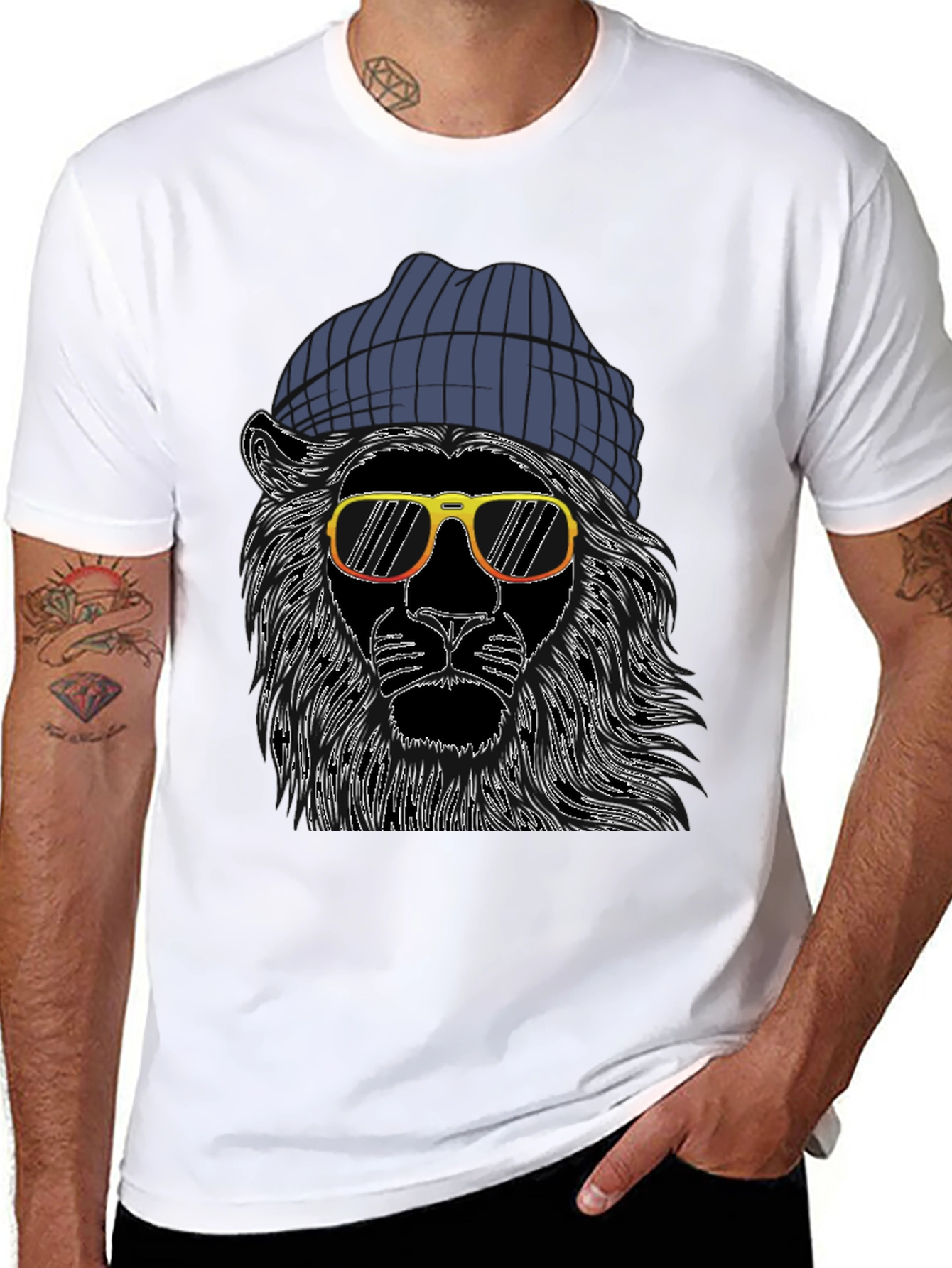 Cool Lion Tee: Graphic Print Beanie & Shades