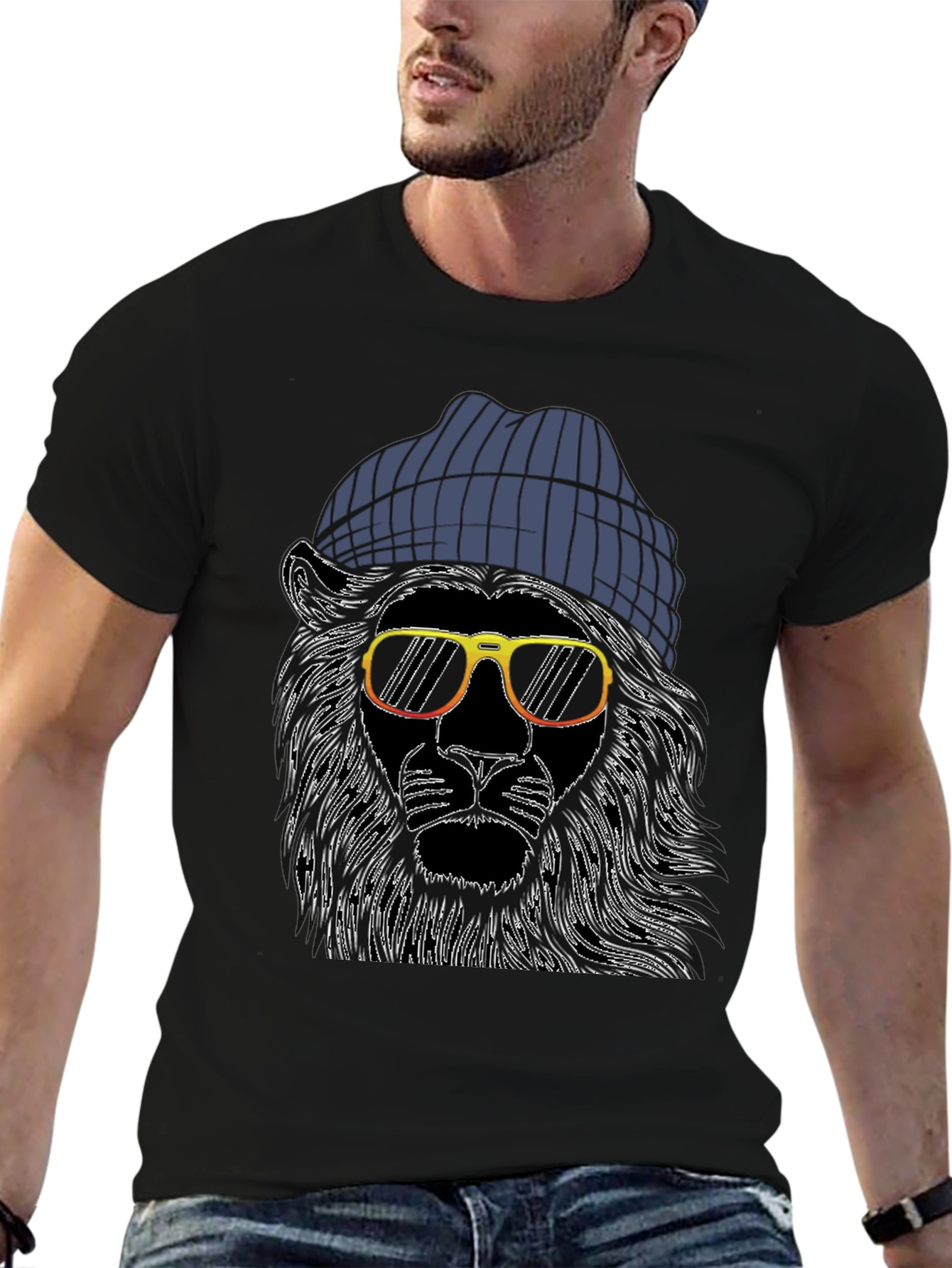 Cool Lion Tee: Graphic Print Beanie & Shades