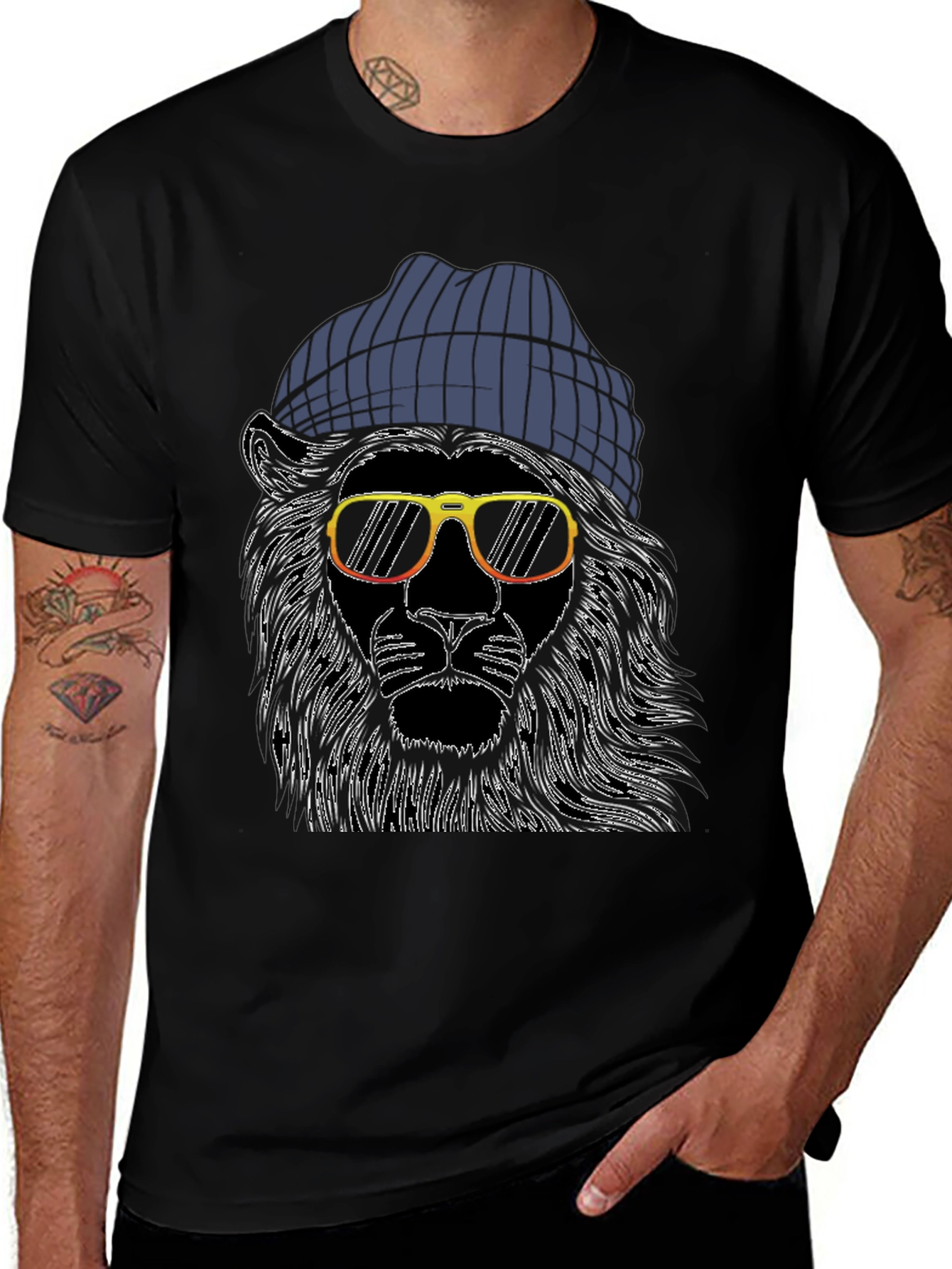 Cool Lion Tee: Graphic Print Beanie & Shades