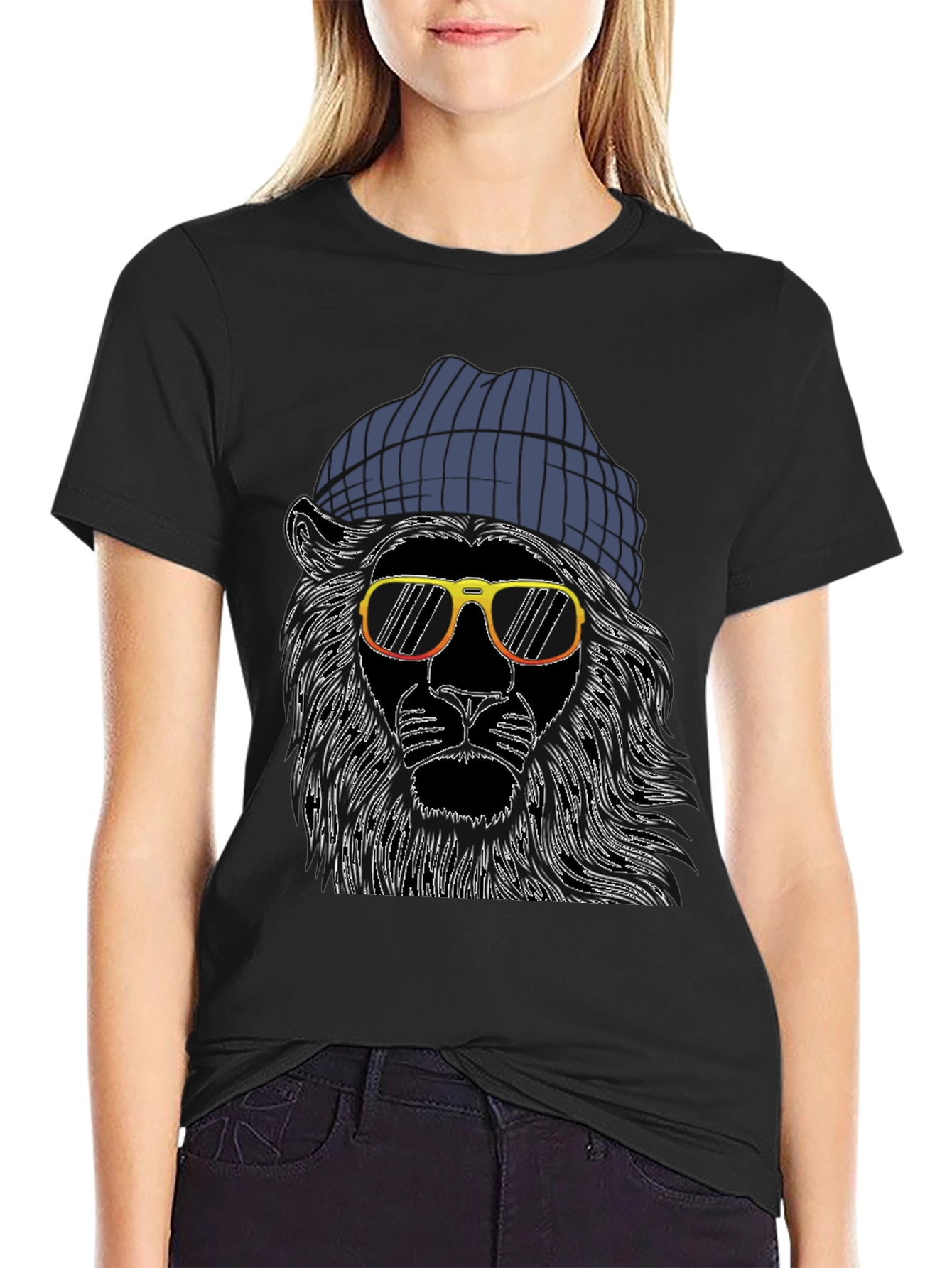 Cool Lion Tee: Graphic Print Beanie & Shades