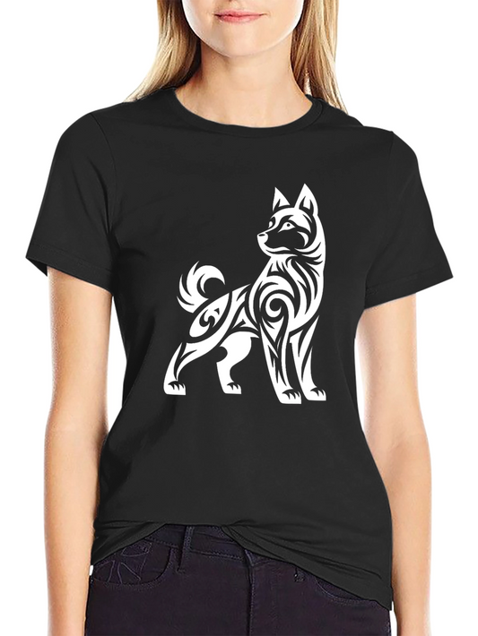 Tribal Dog Graphic Tee - Black Cotton Blend