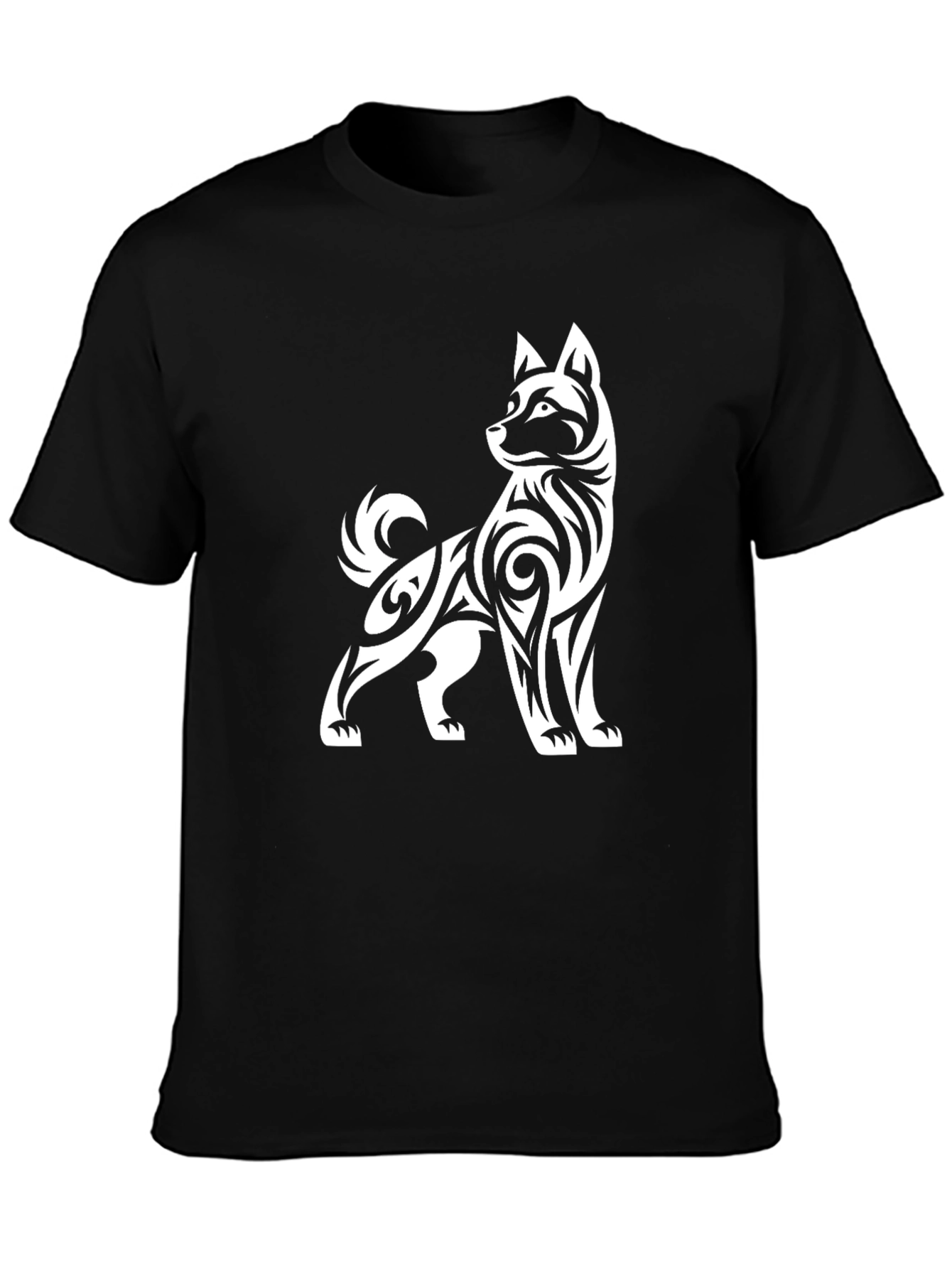 Tribal Dog Graphic Tee - Black Cotton Blend