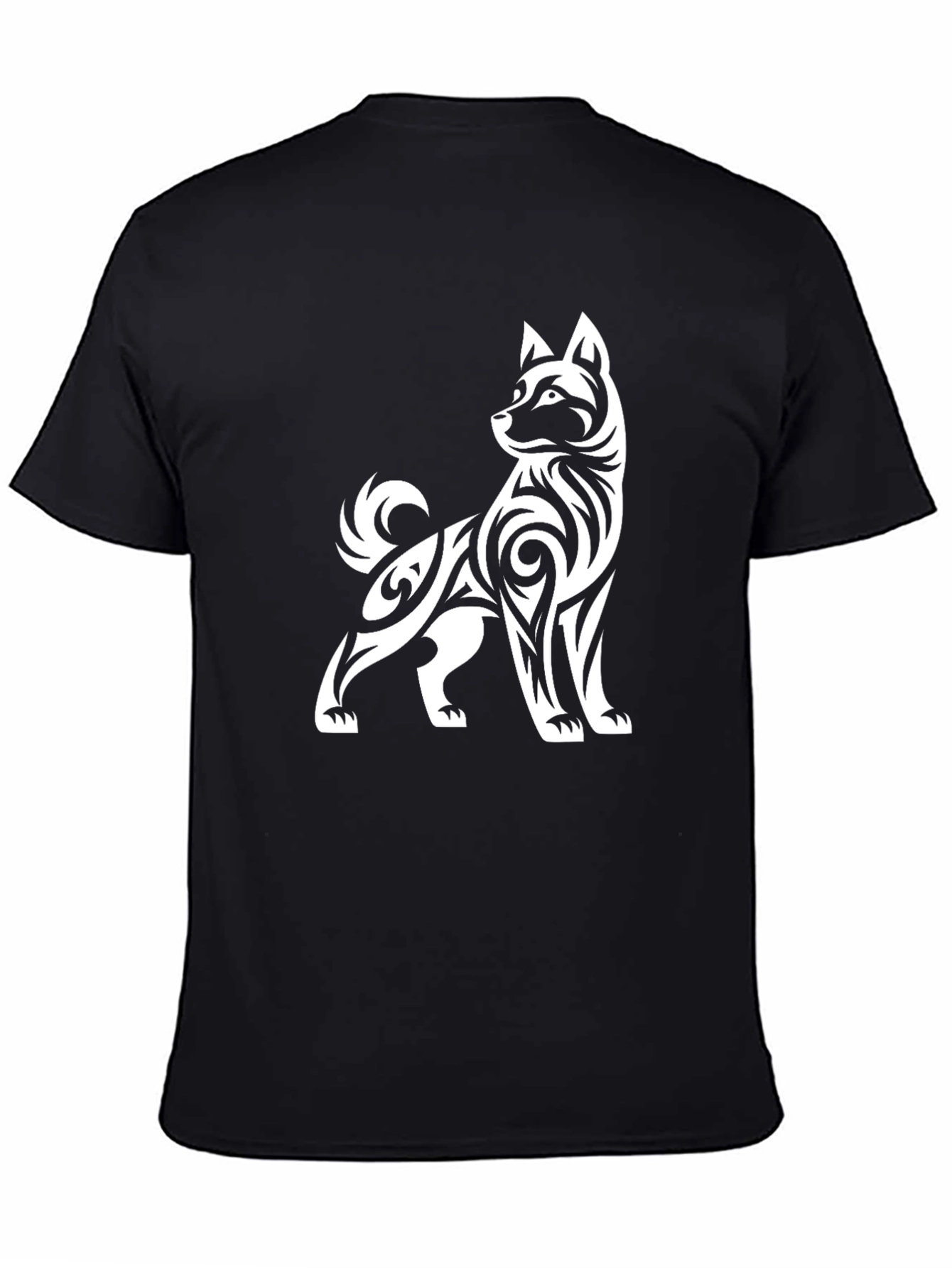 Tribal Dog Graphic Tee - Black Cotton Blend