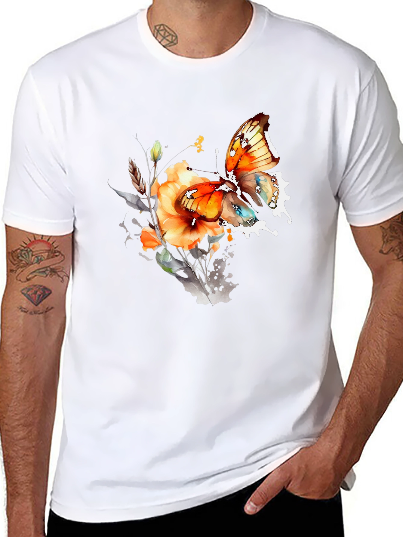 Butterfly Floral Graphic T-Shirt - Unique Artistic Design