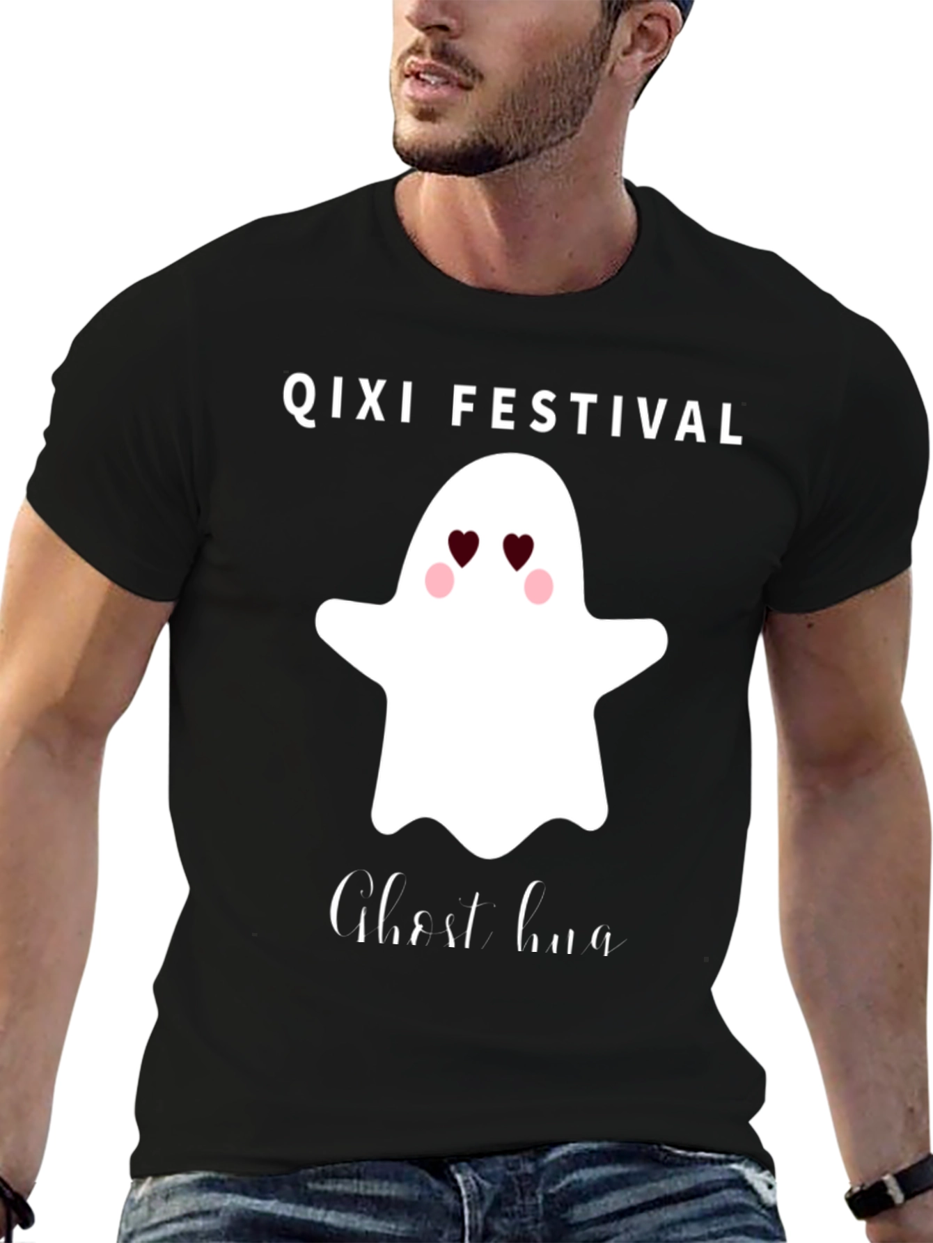 Qixi Festival Ghost Hug Black T-Shirt