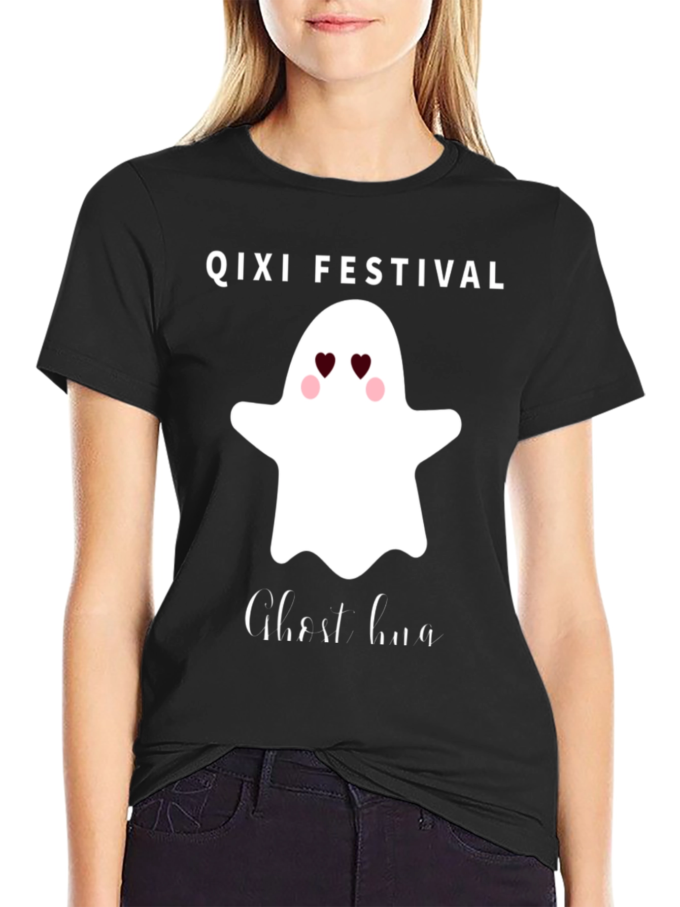 Qixi Festival Ghost Hug Black T-Shirt