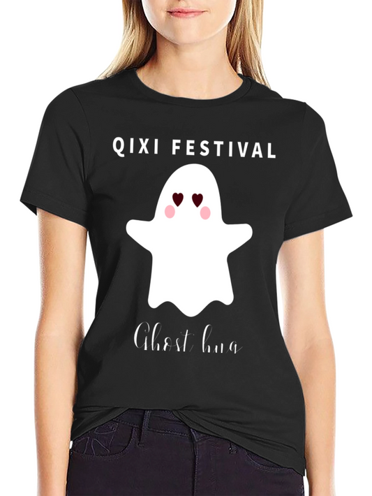 Qixi Festival Ghost Hug Black T-Shirt