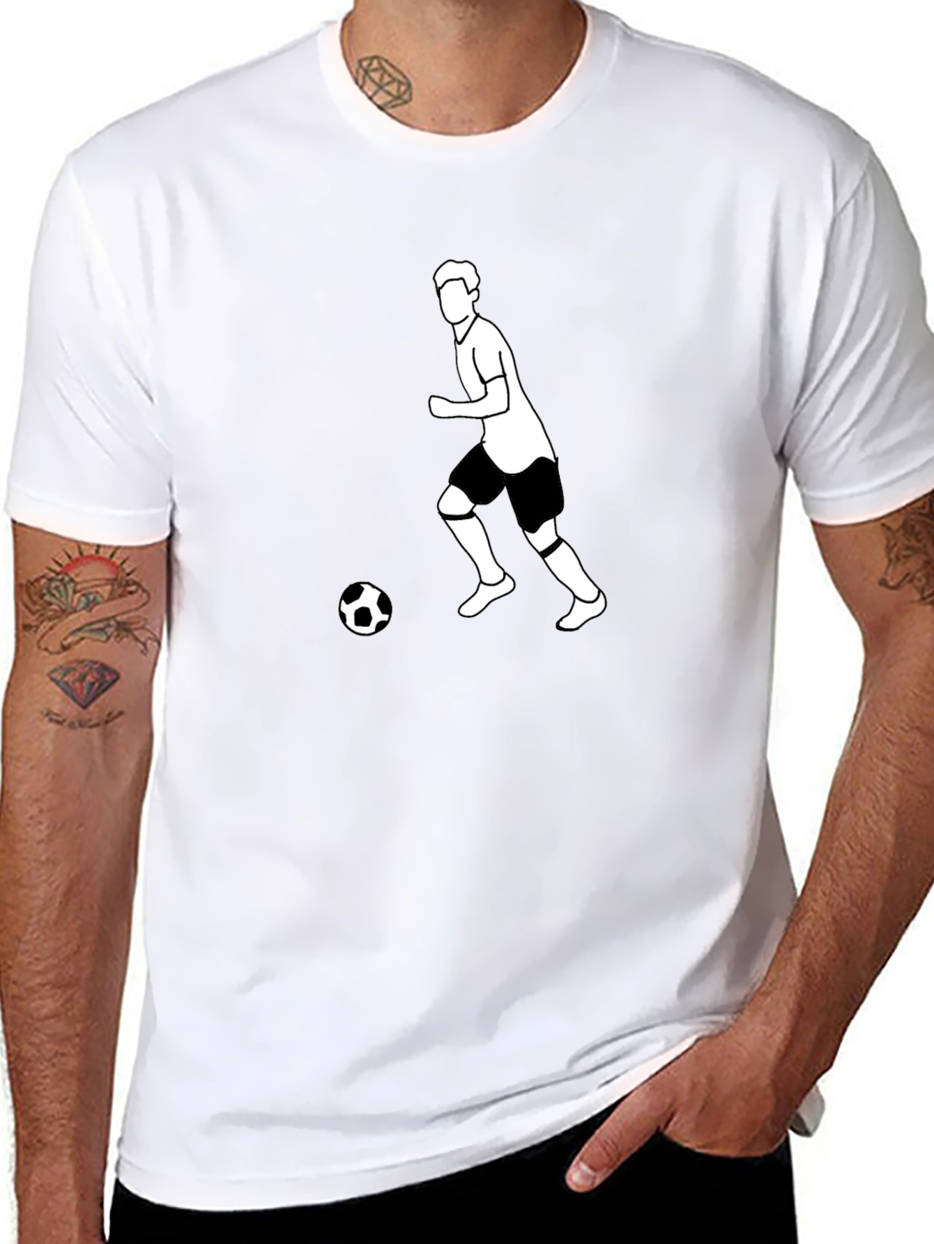 Soccer Player Graphic Tee - Black Cotton T-Shirt